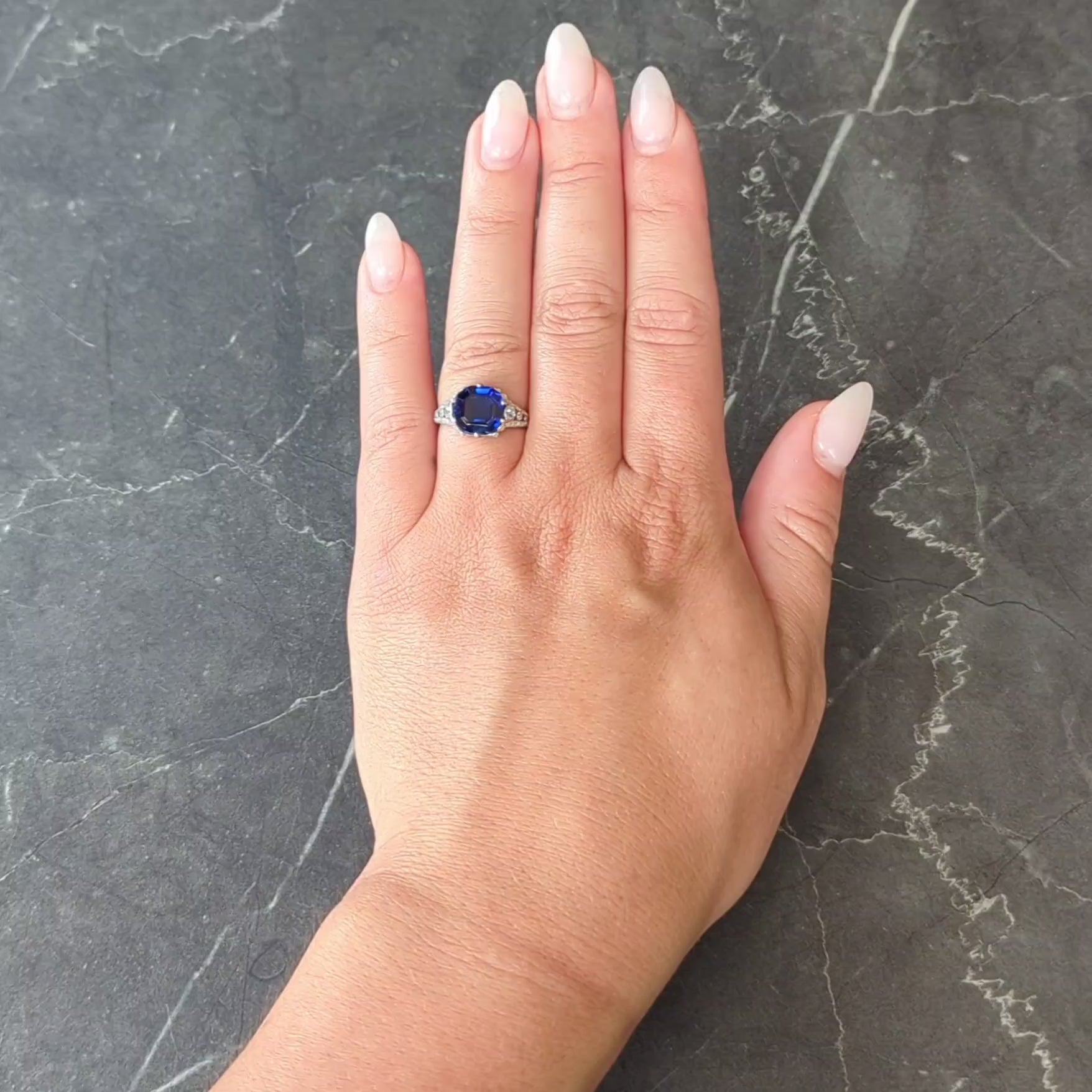 French Art Deco 4.37 CTW No Heat Burma Sapphire Platinum Antique Burmese Ring