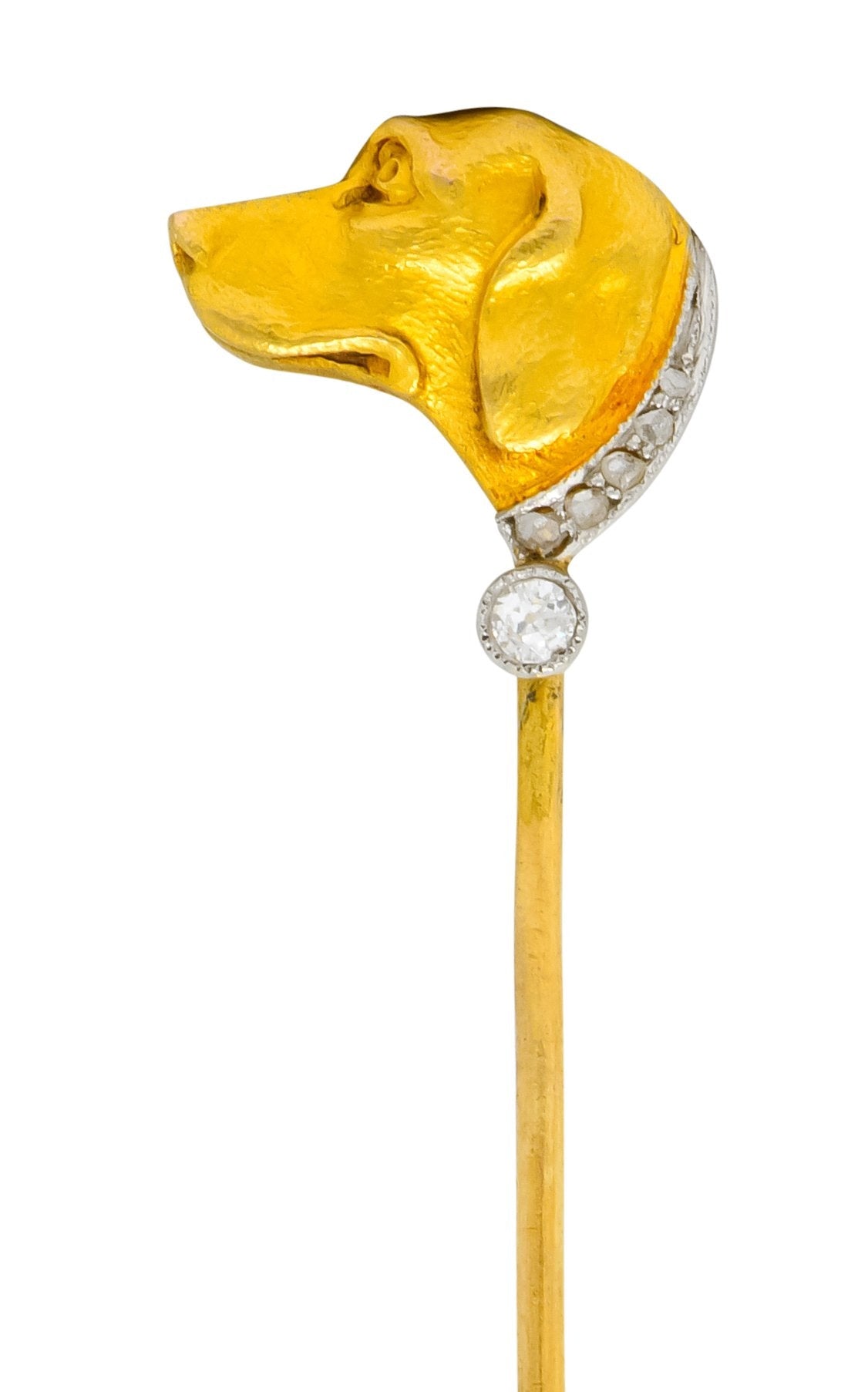 Edwardian Diamond Platinum-Topped 14 Karat Gold Labrador Dog Stickpin - Wilson's Estate Jewelry