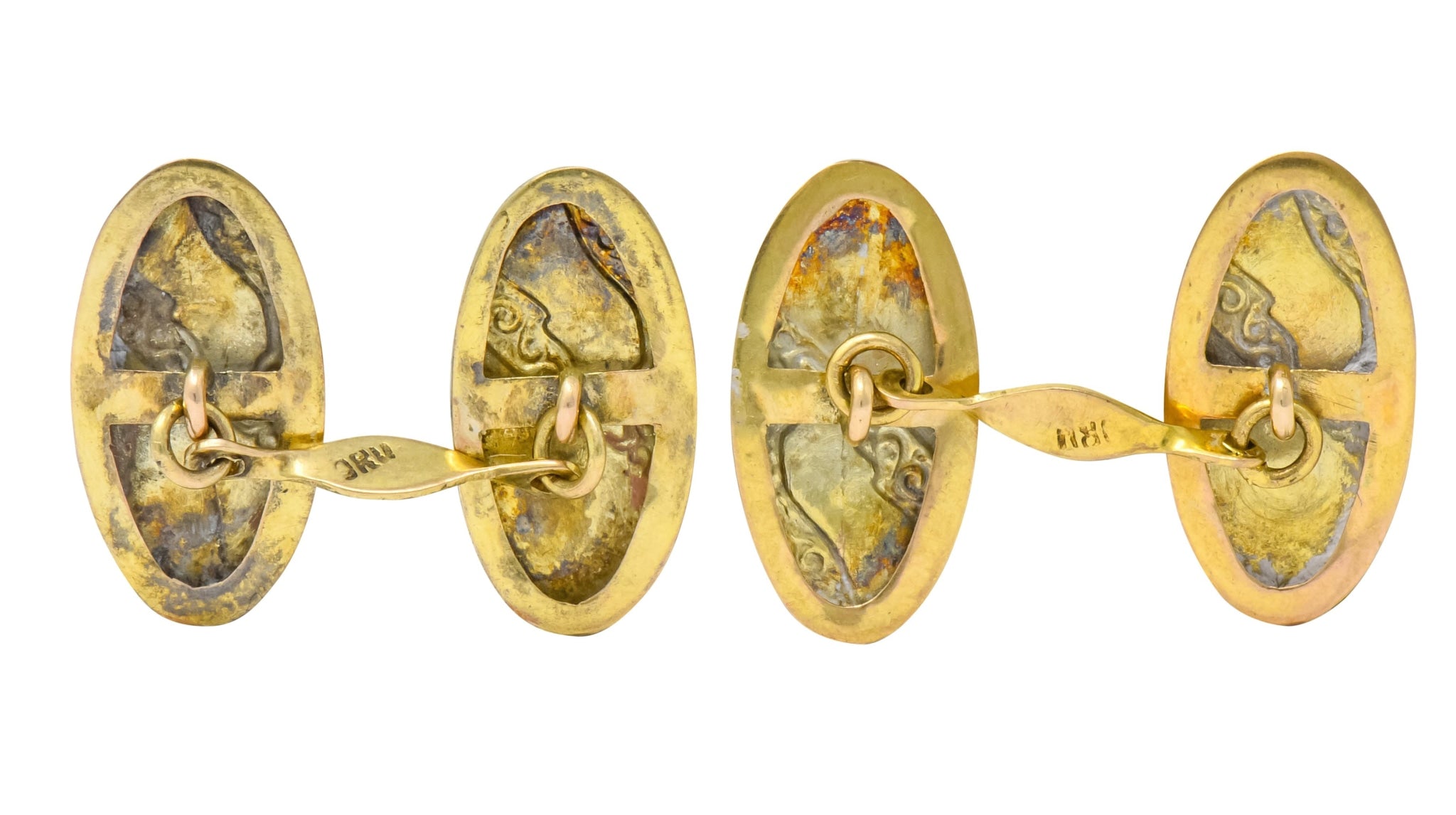 1890's Victorian Enamel 10 Karat Gold Beagle Dog Men's Cufflinks - Wilson's Estate Jewelry