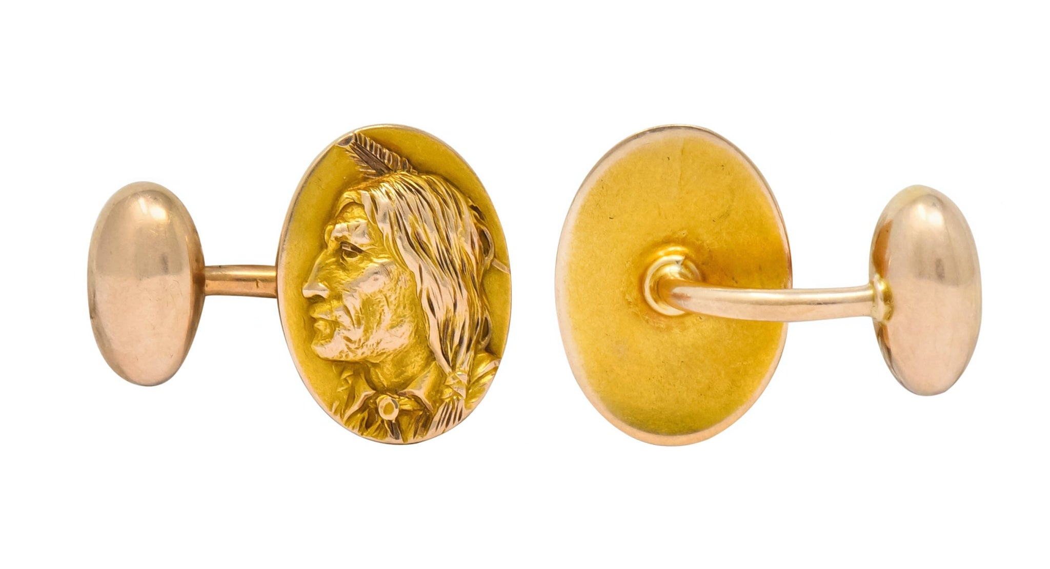 1900's Victorian 14 Karat Two-Tone Gold Native American Men's Cufflinks - Wilson's Estate Jewelry