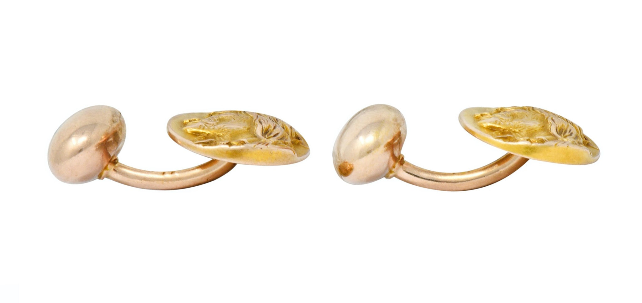 1900's Victorian 14 Karat Two-Tone Gold Native American Men's Cufflinks - Wilson's Estate Jewelry