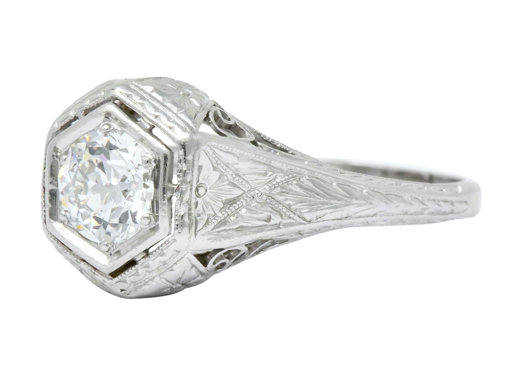 1915 Edwardian .63 CTW Old European Cut Diamond Platinum Engagement Ring - Wilson's Estate Jewelry