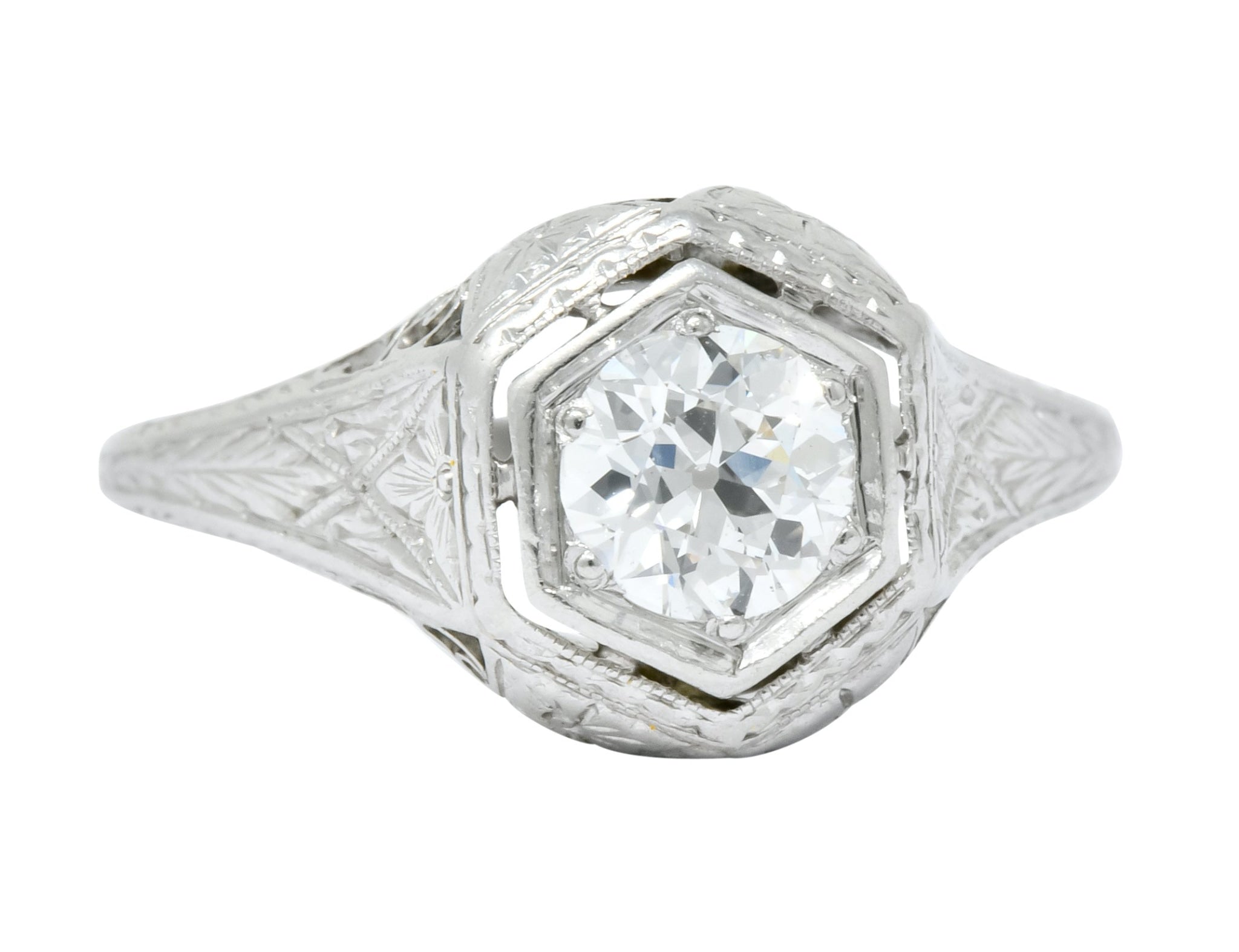 1915 Edwardian .63 CTW Old European Cut Diamond Platinum Engagement Ring - Wilson's Estate Jewelry