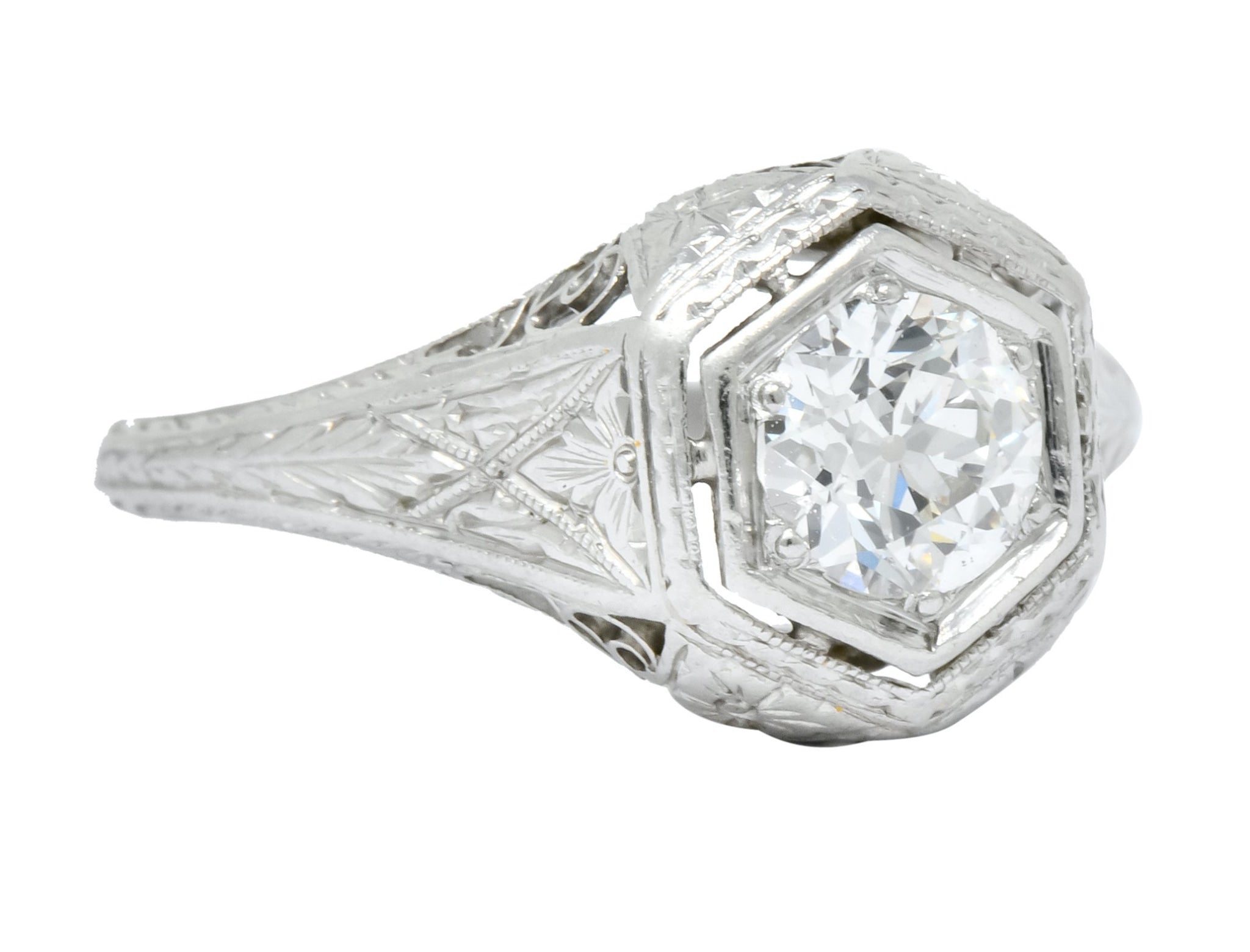 1915 Edwardian .63 CTW Old European Cut Diamond Platinum Engagement Ring - Wilson's Estate Jewelry