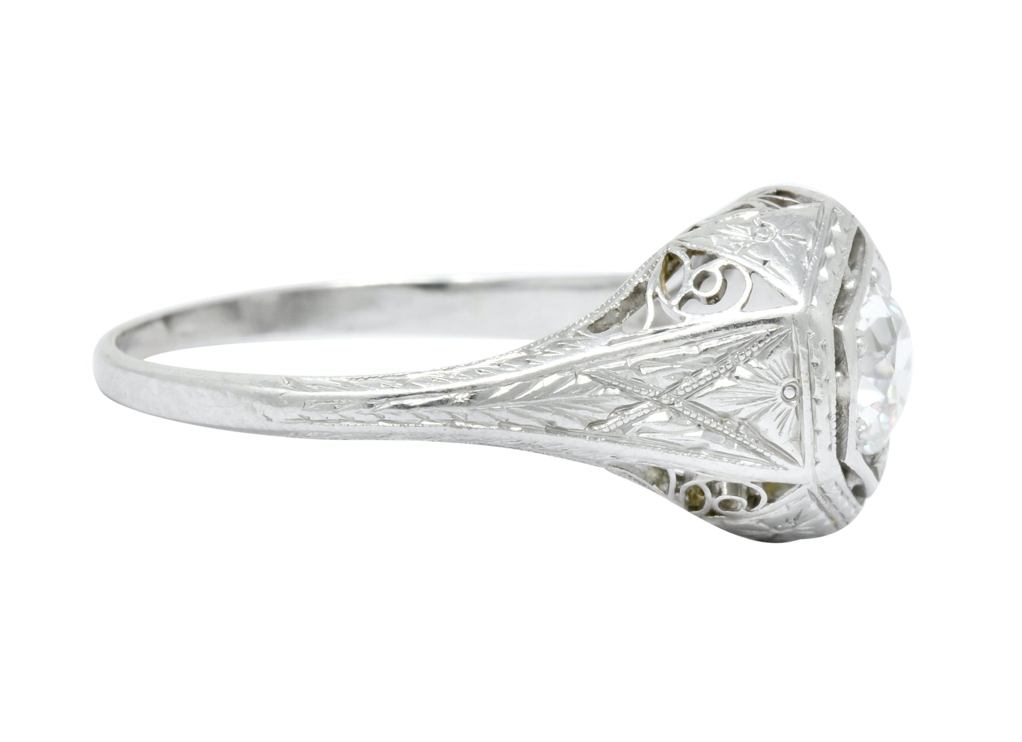 1915 Edwardian .63 CTW Old European Cut Diamond Platinum Engagement Ring - Wilson's Estate Jewelry