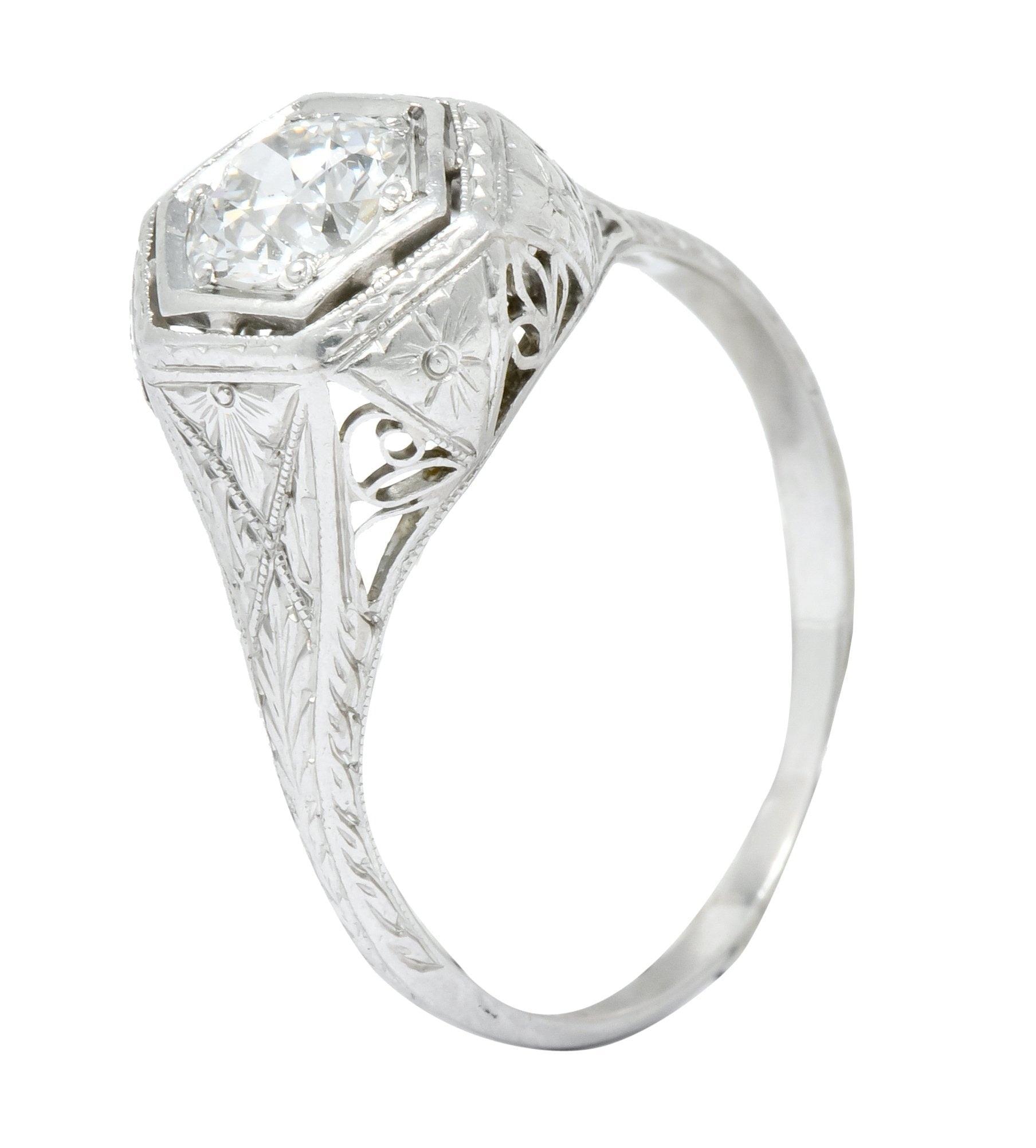 1915 Edwardian .63 CTW Old European Cut Diamond Platinum Engagement Ring - Wilson's Estate Jewelry