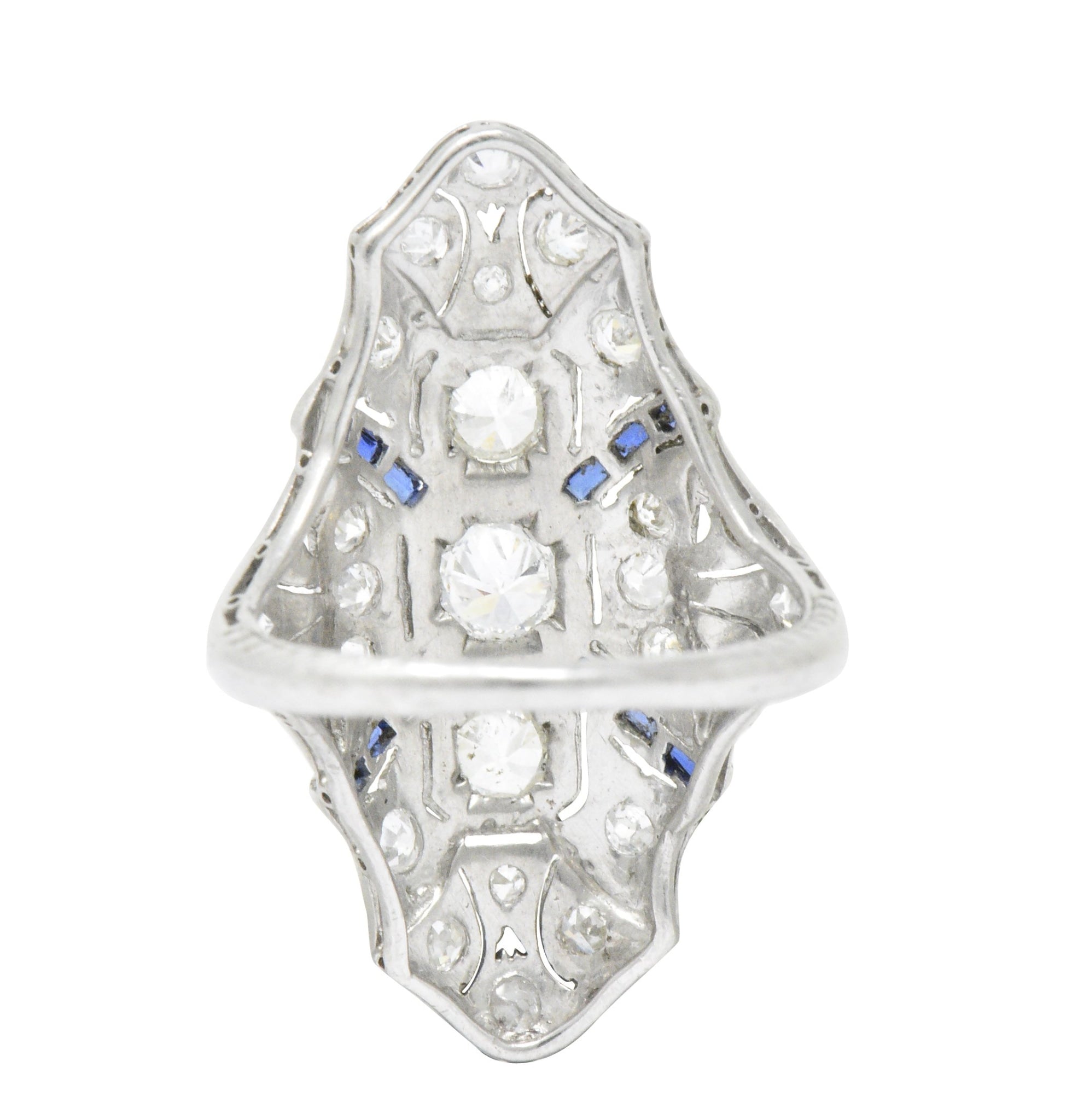 1920's 1.15 CTW Diamond Sapphire Platinum Art Deco Dinner Ring Wilson's Estate Jewelry