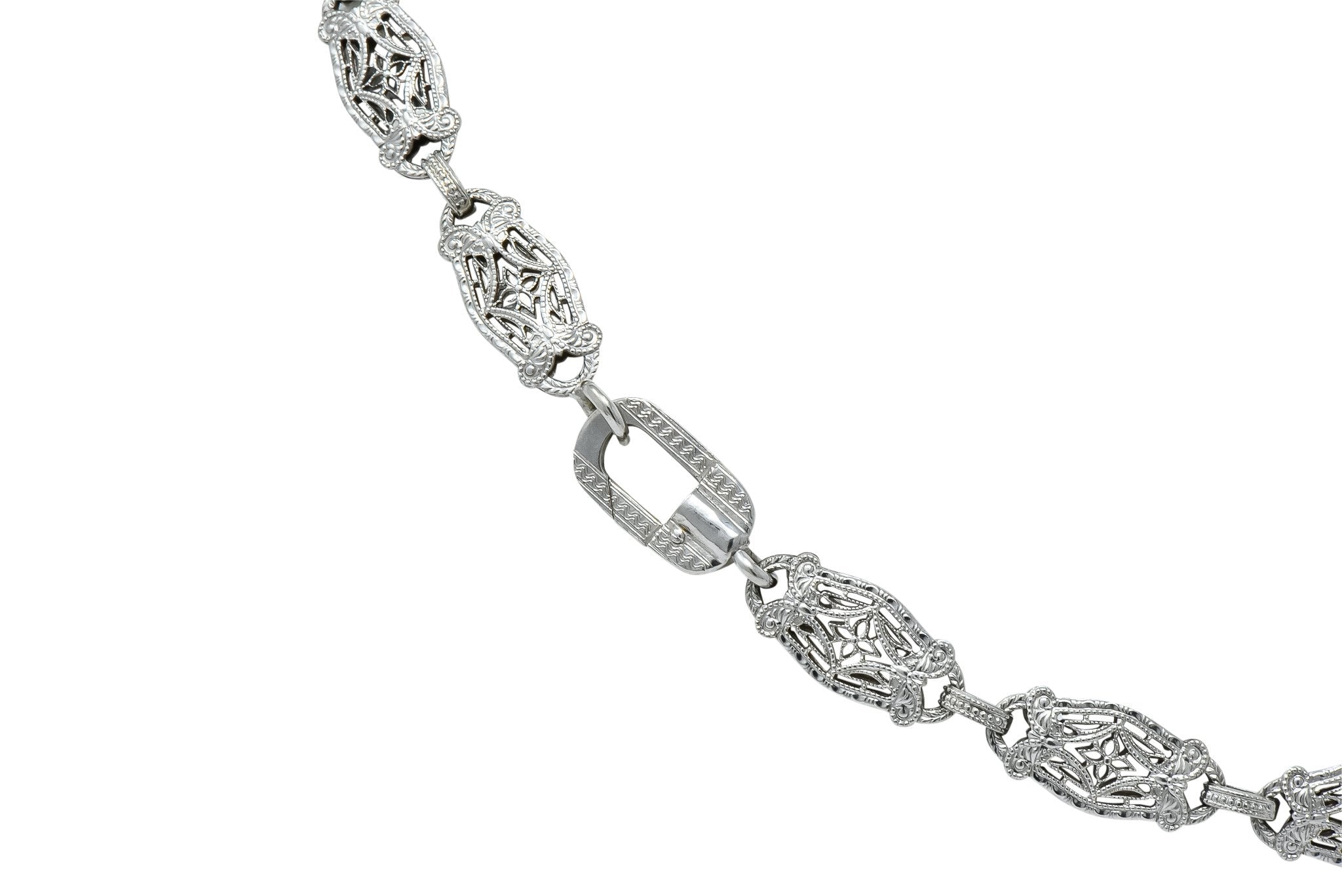1920s Art Deco Camphor Glass Diamond 14 Karat White Gold Drop Necklace - Wilson's Estate Jewelry