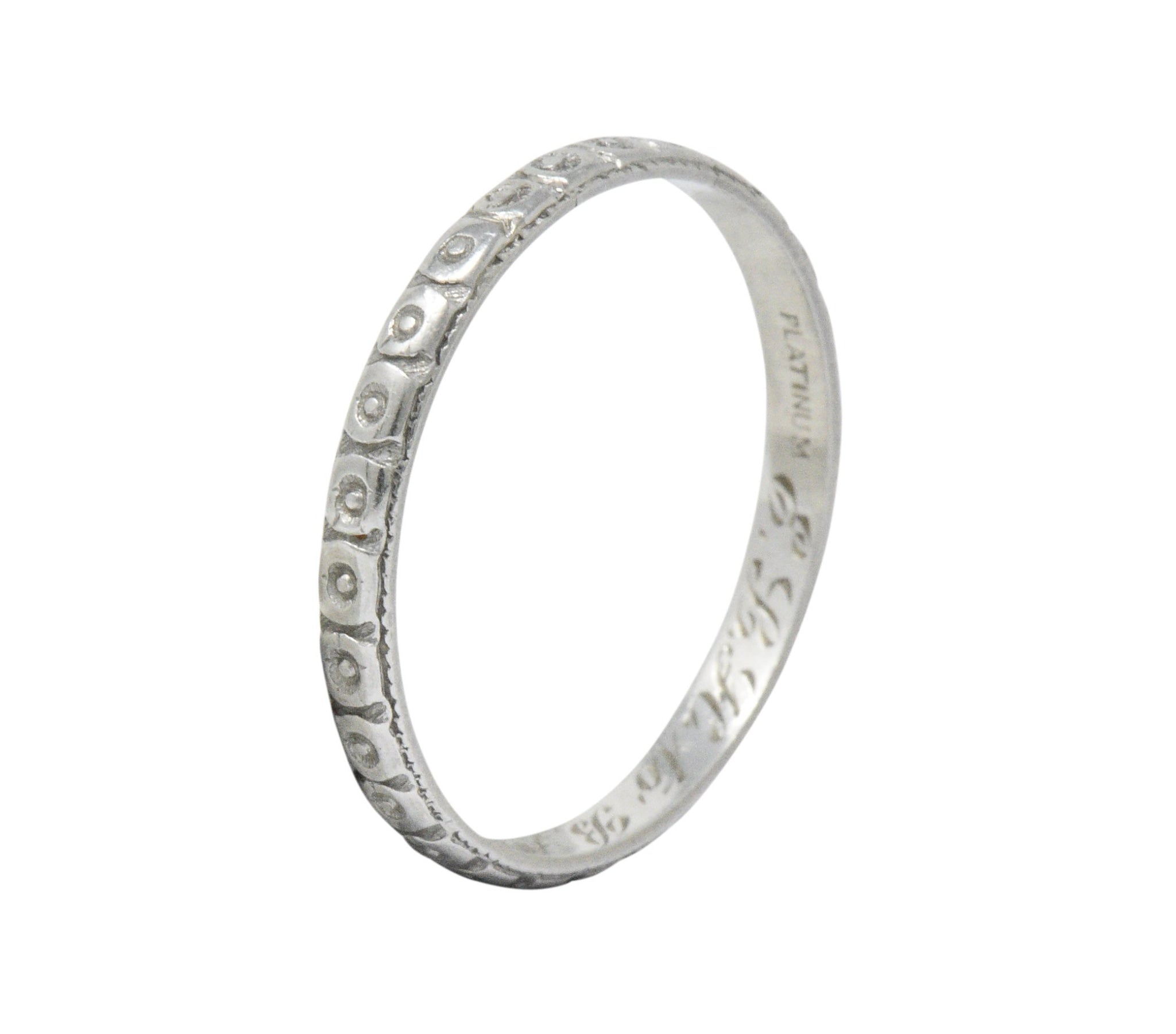 1920's Art Deco Platinum Floral Orange Blossom Wedding Band Ring Wilson's Estate Jewelry