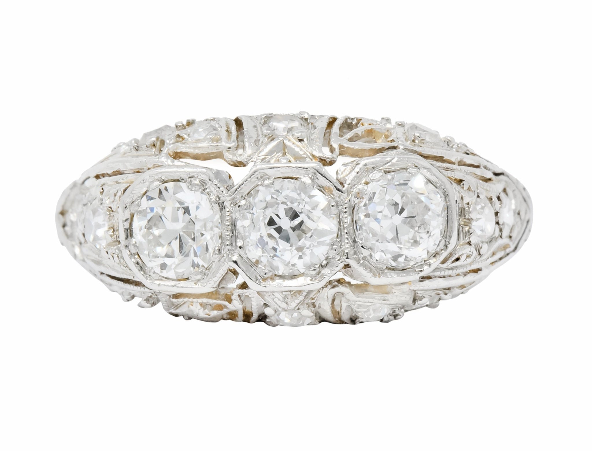 1930's Art Deco 1.16 CTW Diamond Platinum Three Stone Dinner Ring - Wilson's Estate Jewelry