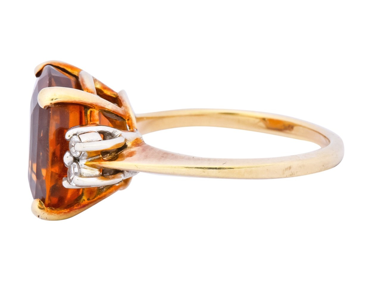 1940's Retro 4.65 CTW Citrine Diamond 14 Karat Gold Cocktail Ring - Wilson's Estate Jewelry
