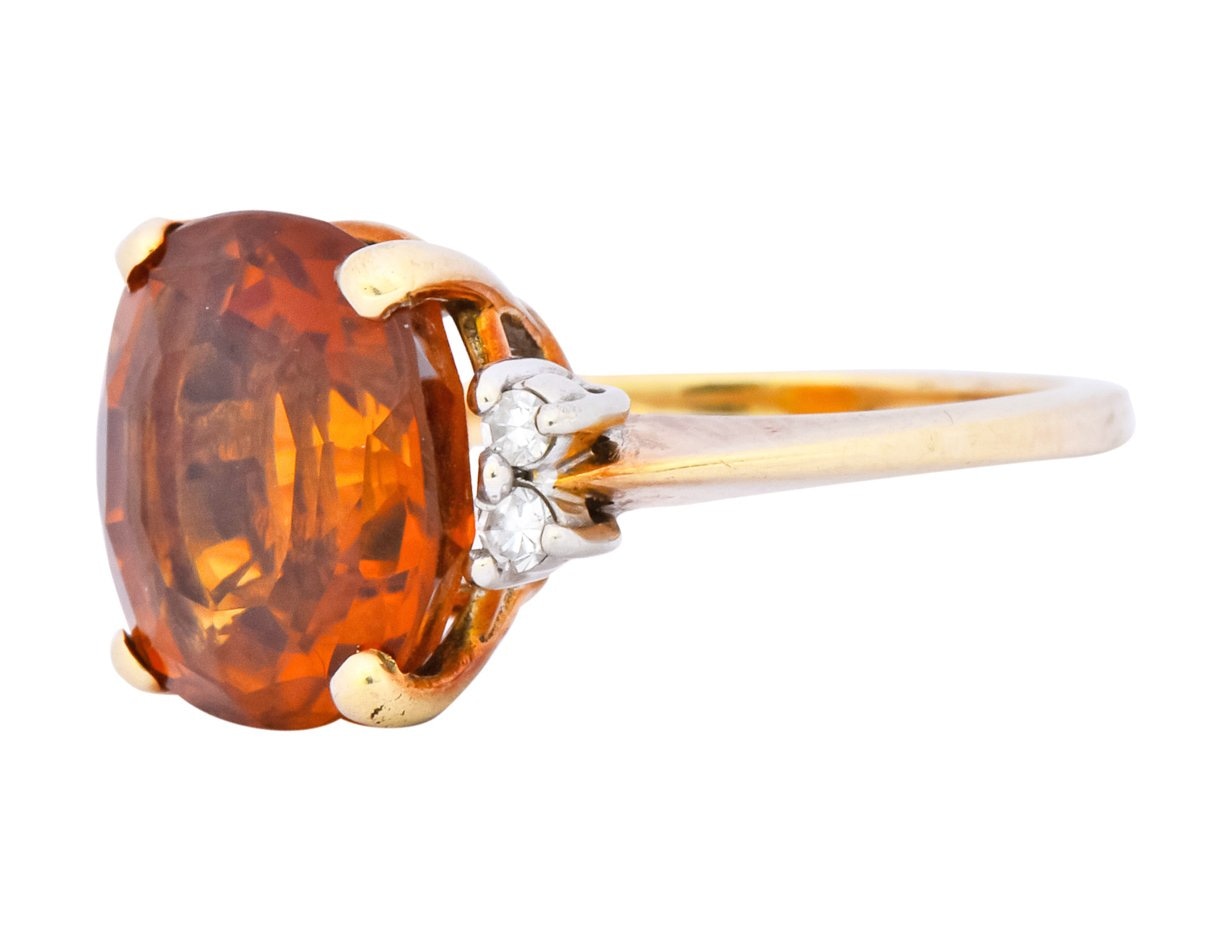 1940's Retro 4.65 CTW Citrine Diamond 14 Karat Gold Cocktail Ring - Wilson's Estate Jewelry
