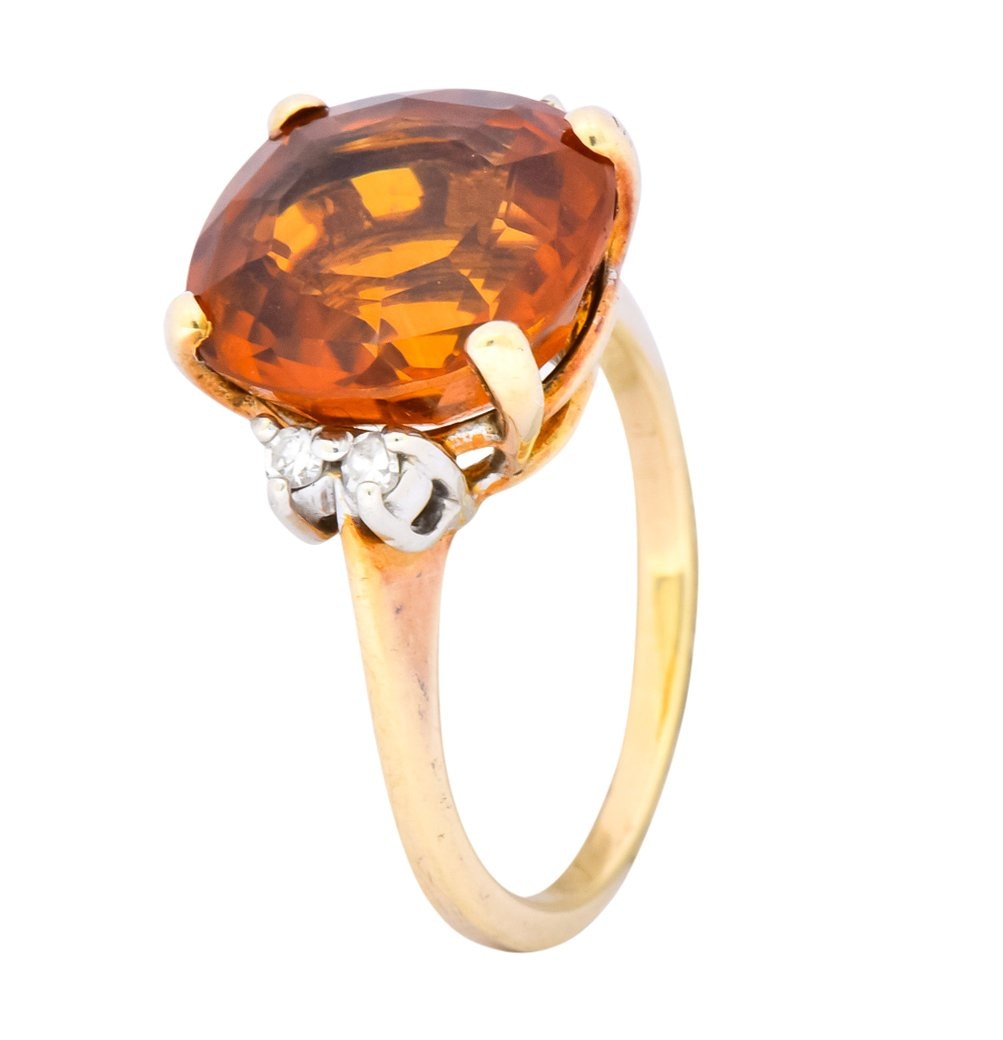 1940's Retro 4.65 CTW Citrine Diamond 14 Karat Gold Cocktail Ring - Wilson's Estate Jewelry