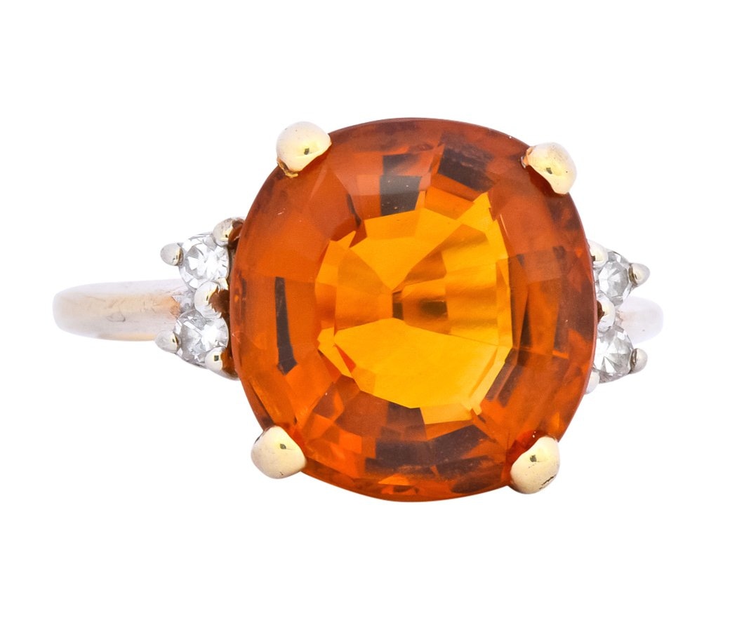 1940's Retro 4.65 CTW Citrine Diamond 14 Karat Gold Cocktail Ring - Wilson's Estate Jewelry