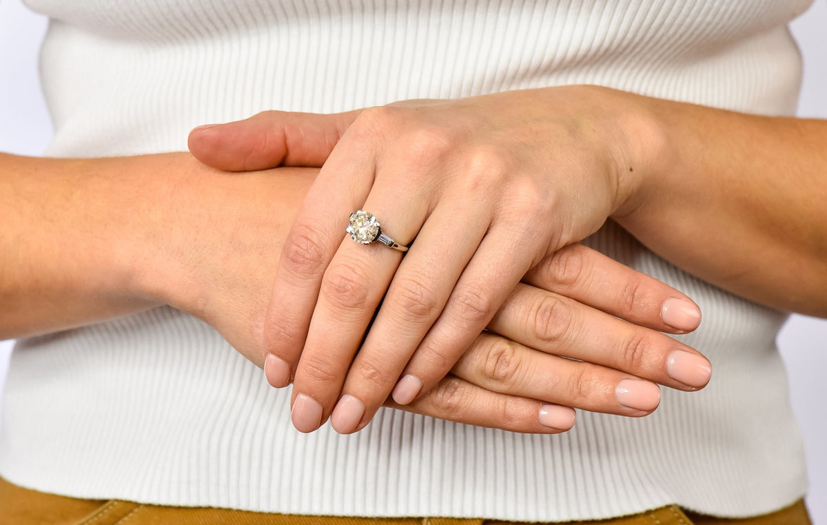 1950's Mid-Century 3.85 CTW Diamond Platinum Engagement Ring GIA - Wilson's Estate Jewelry