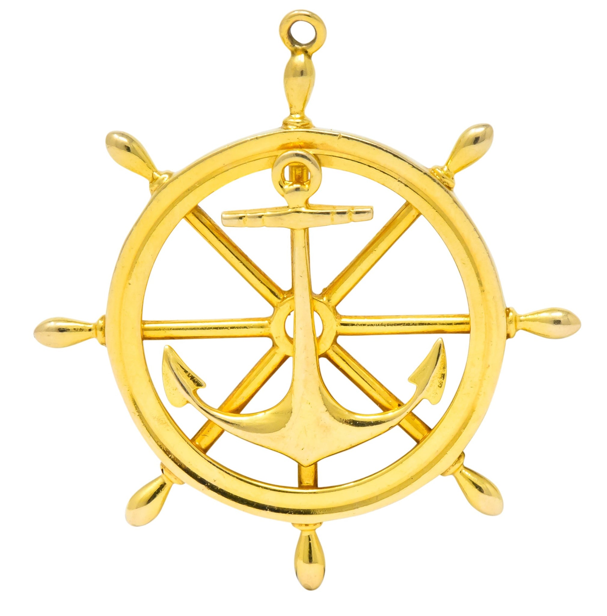 1950's Ship's Wheel 14 Karat Yellow Gold Nautical Pendant - Wilson's Estate Jewelry