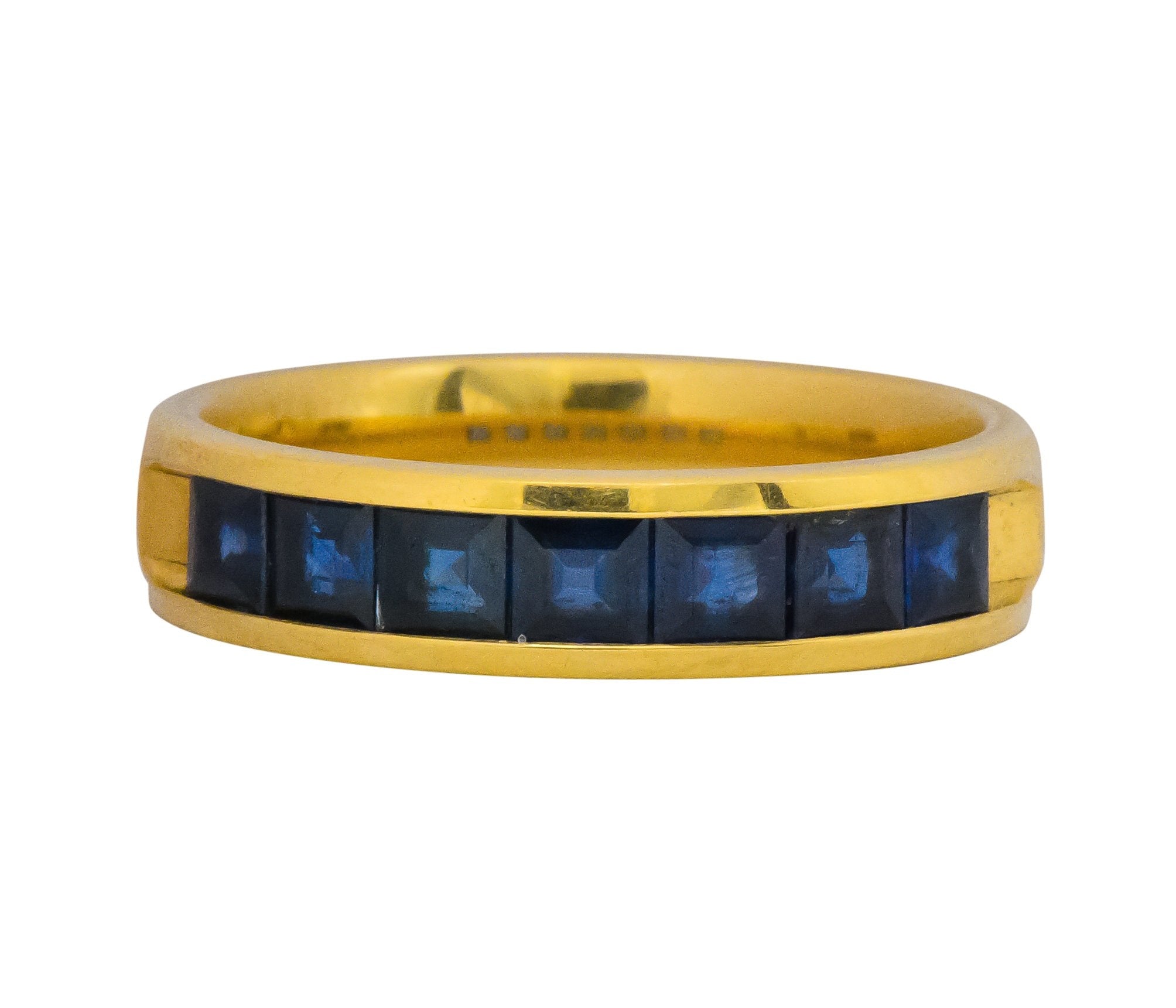 2 Contemporary 5.50 CTW Sapphire Emerald 18 Karat Gold Men's Band Rings Wilson's Estate Jewelry