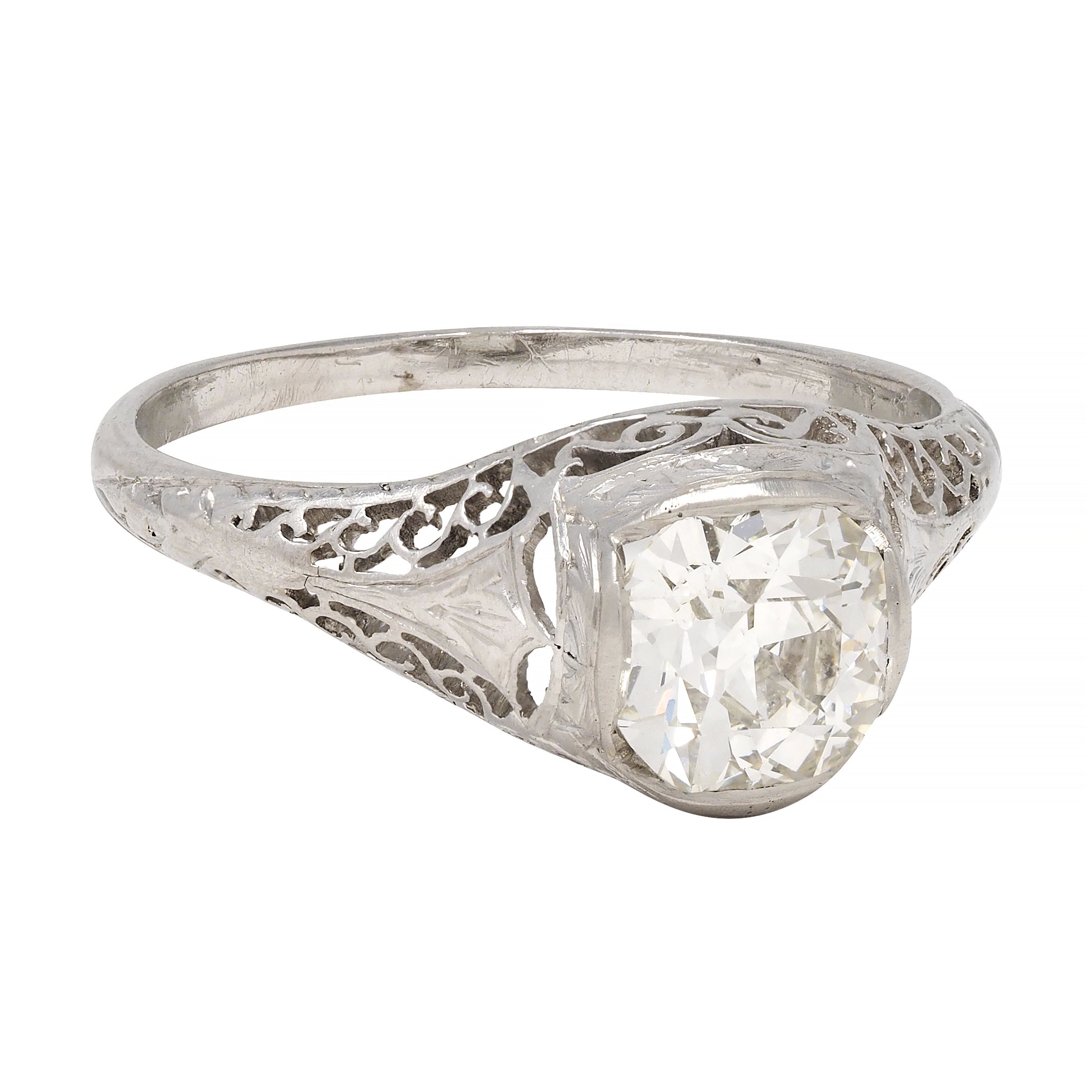 Art Deco 1.17 CTW Diamond Platinum Arching Scroll Antique Engagement Ring