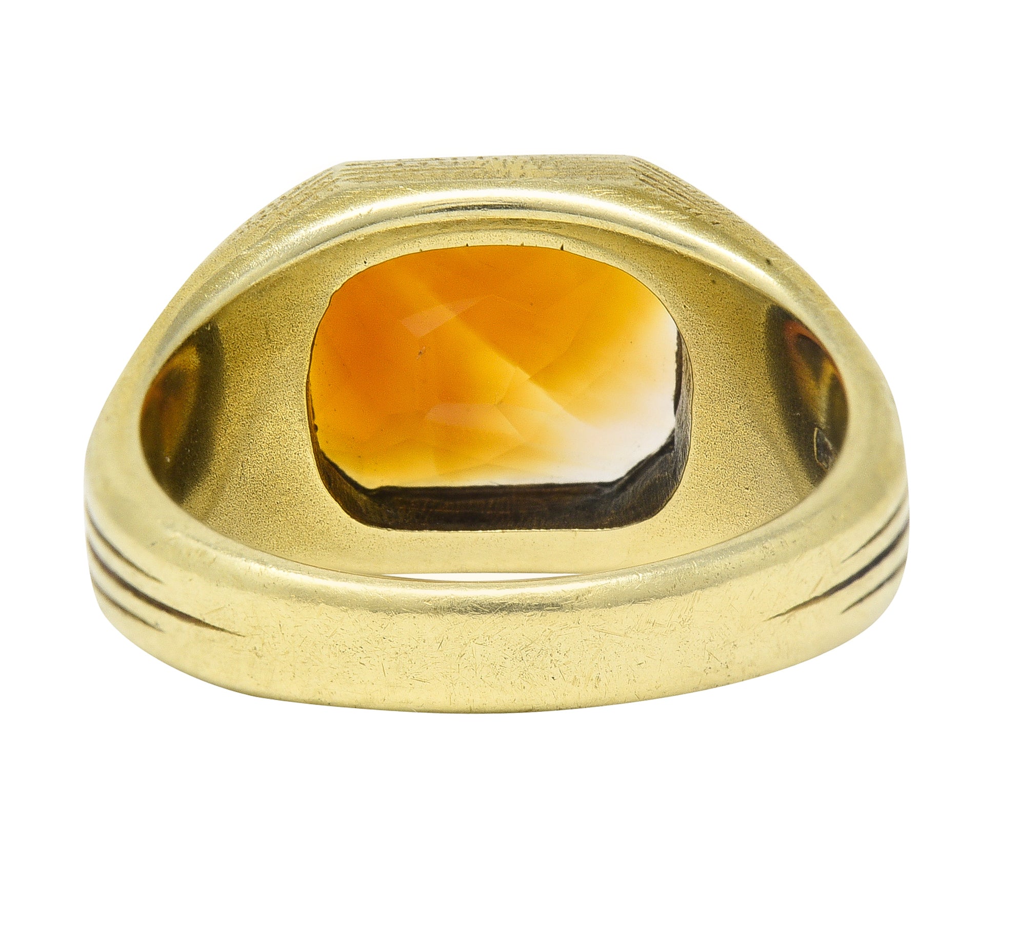 Axel Bros Art Deco Citrine 14 Karat Yellow Gold Lotus Antique Unisex Signet Ring