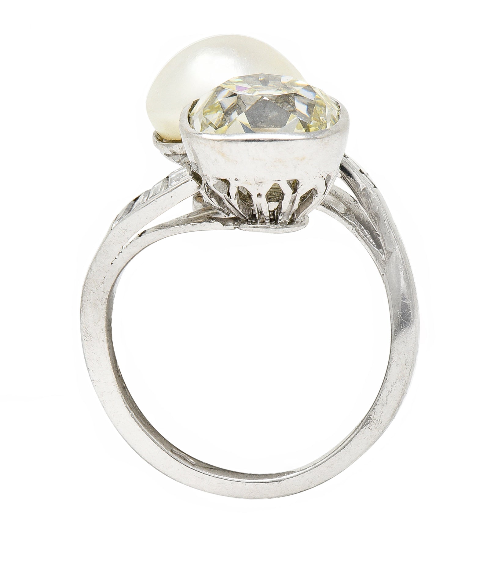 Mid-Century 3.52 CTW Diamond Pinctada Pearl Platinum Toi-Et-Moi Vintage Ring GIA