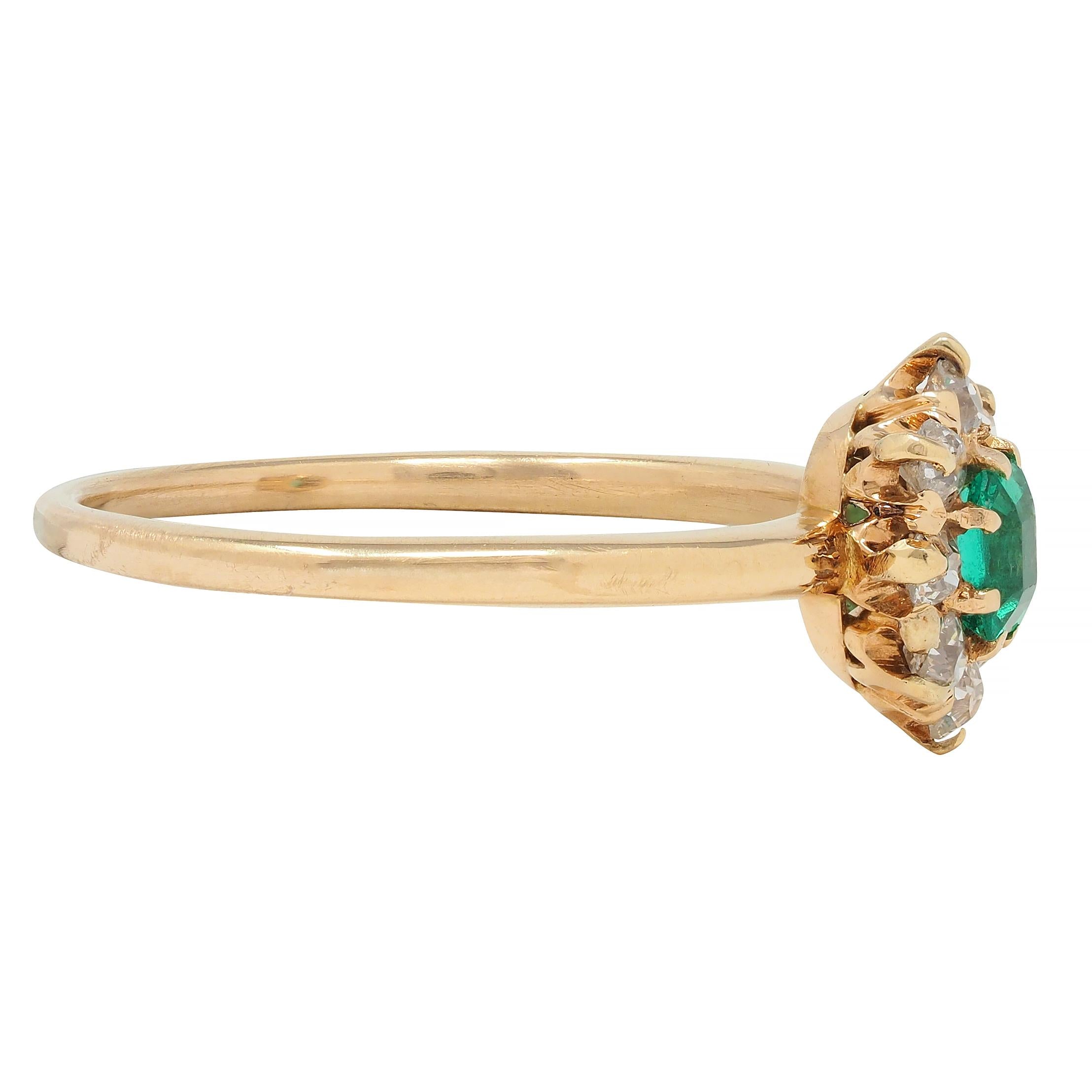 Victorian 0.41 CTW Emerald Diamond 14 Karat Yellow Gold Antique Cluster Ring