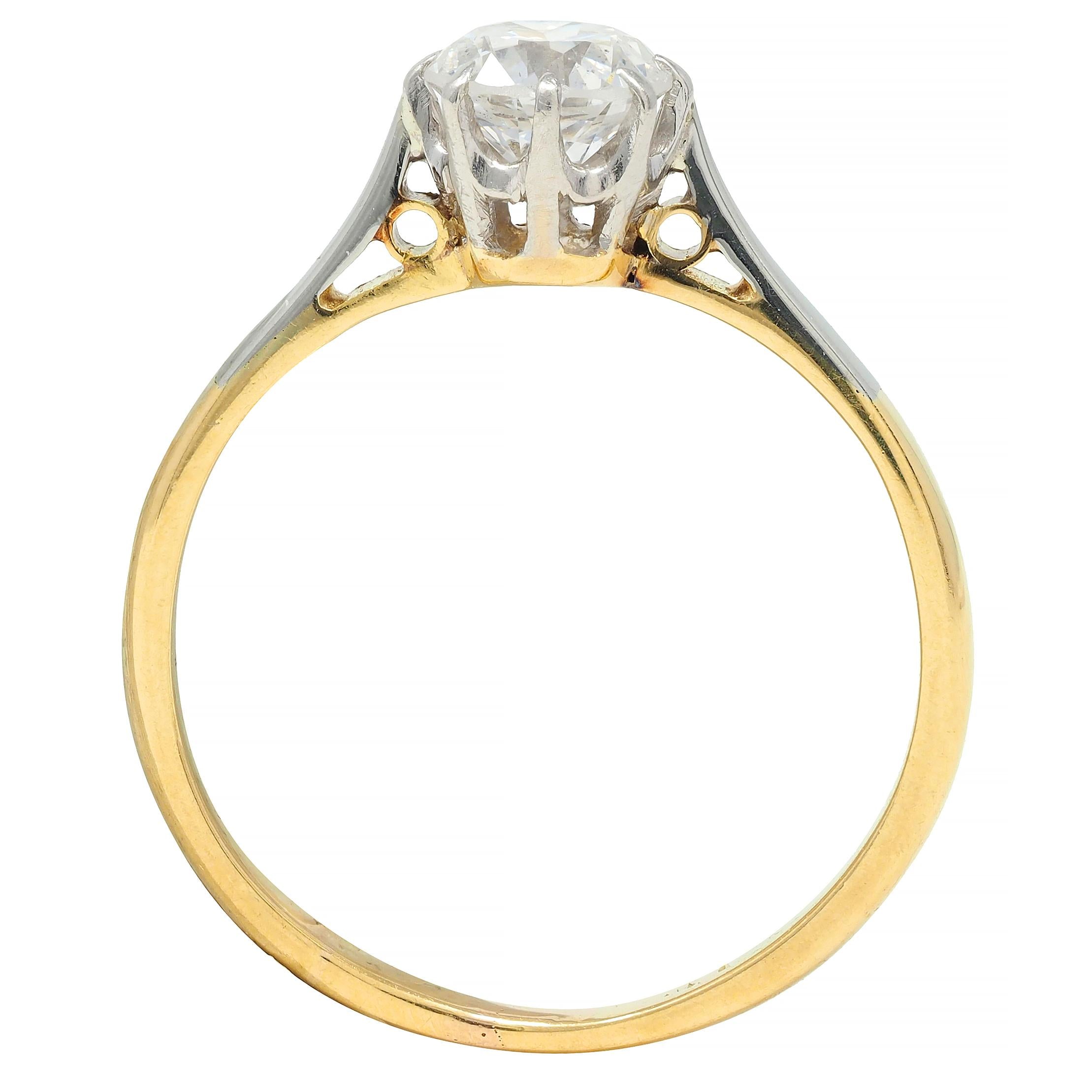 Edwardian 0.55 CTW Old European Cut Diamond Platinum 18 Karat Antique Ring