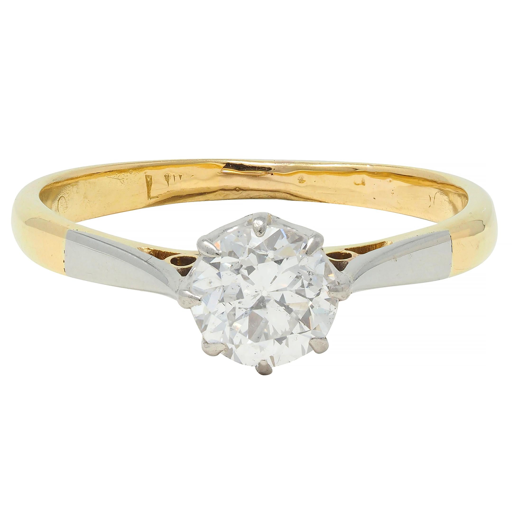 Edwardian 0.55 CTW Old European Cut Diamond Platinum 18 Karat Antique Ring