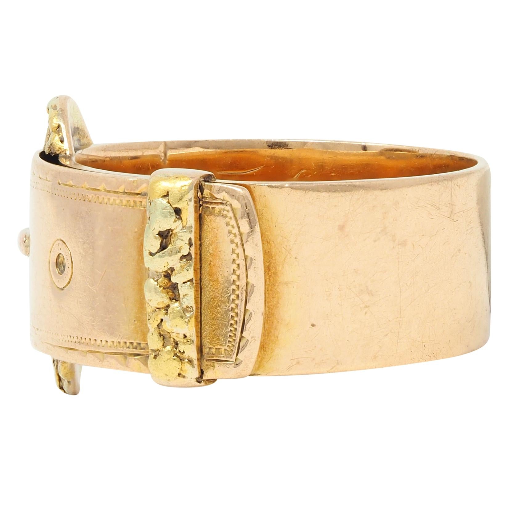 Antique 14 Karat Two-Tone Gold Nugget Buckle Belt Band Ring