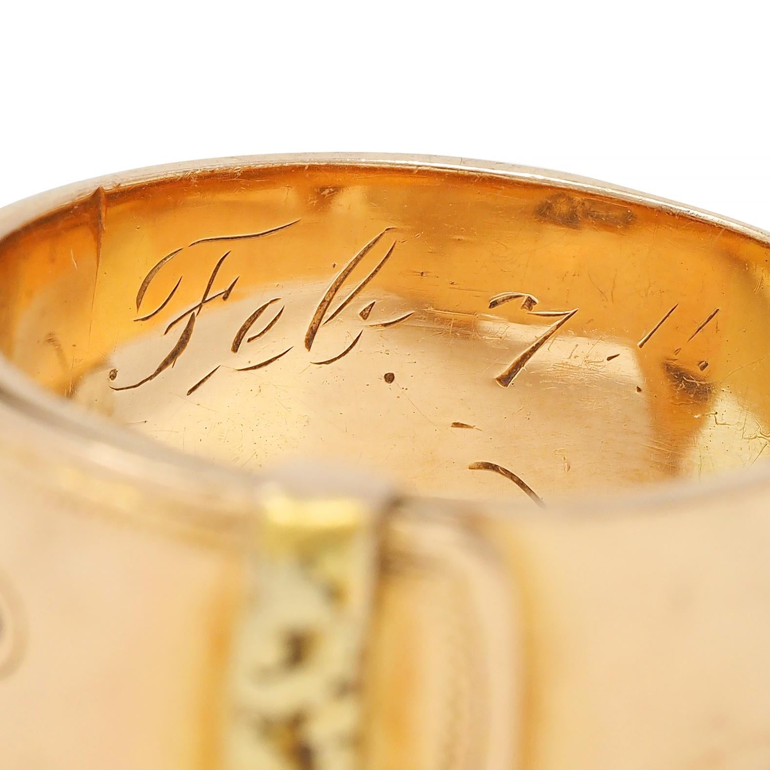 Antique 14 Karat Two-Tone Gold Nugget Buckle Belt Band Ring