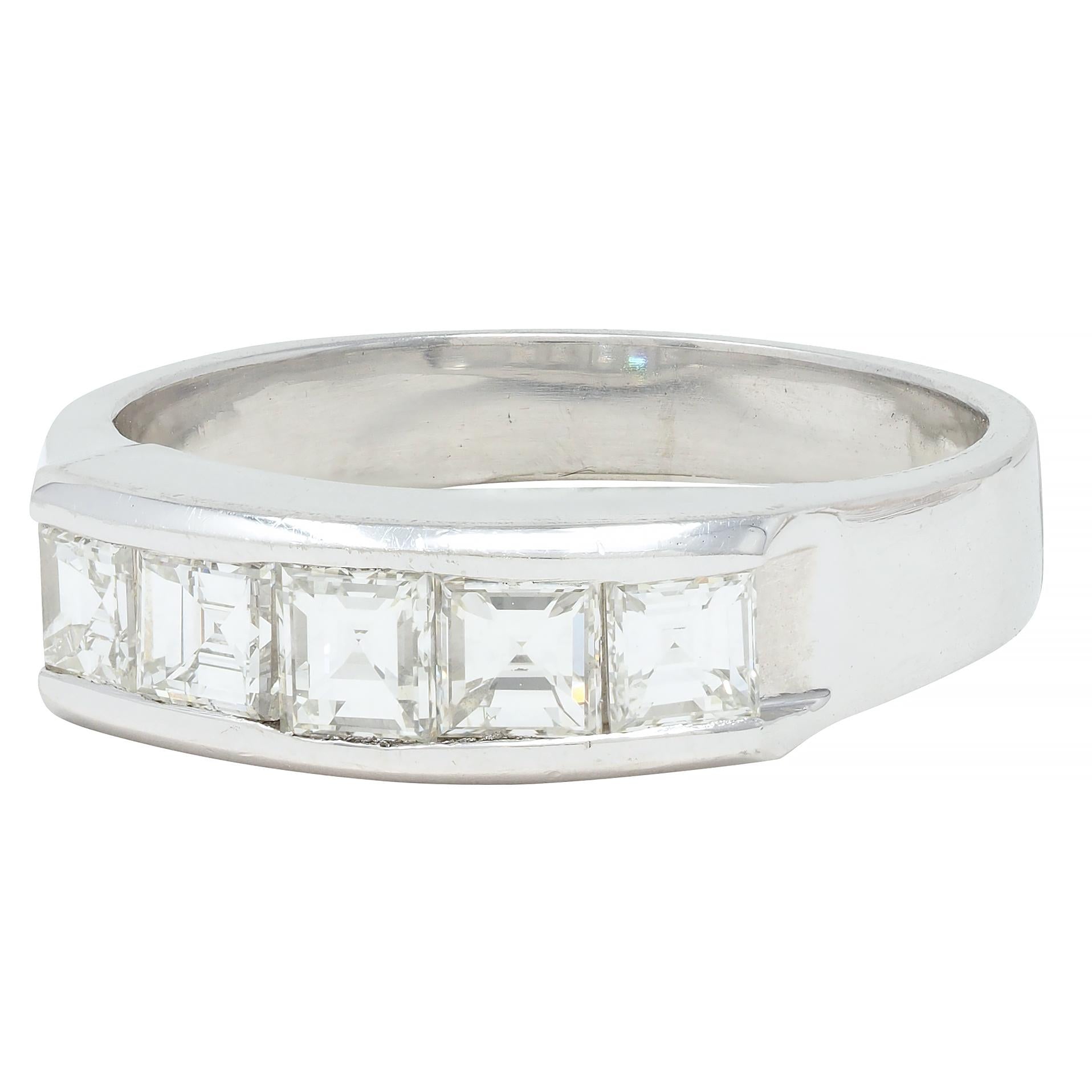 Contemporary 1.03 CTW Square Step Cut Diamond Platinum Channel Band Ring