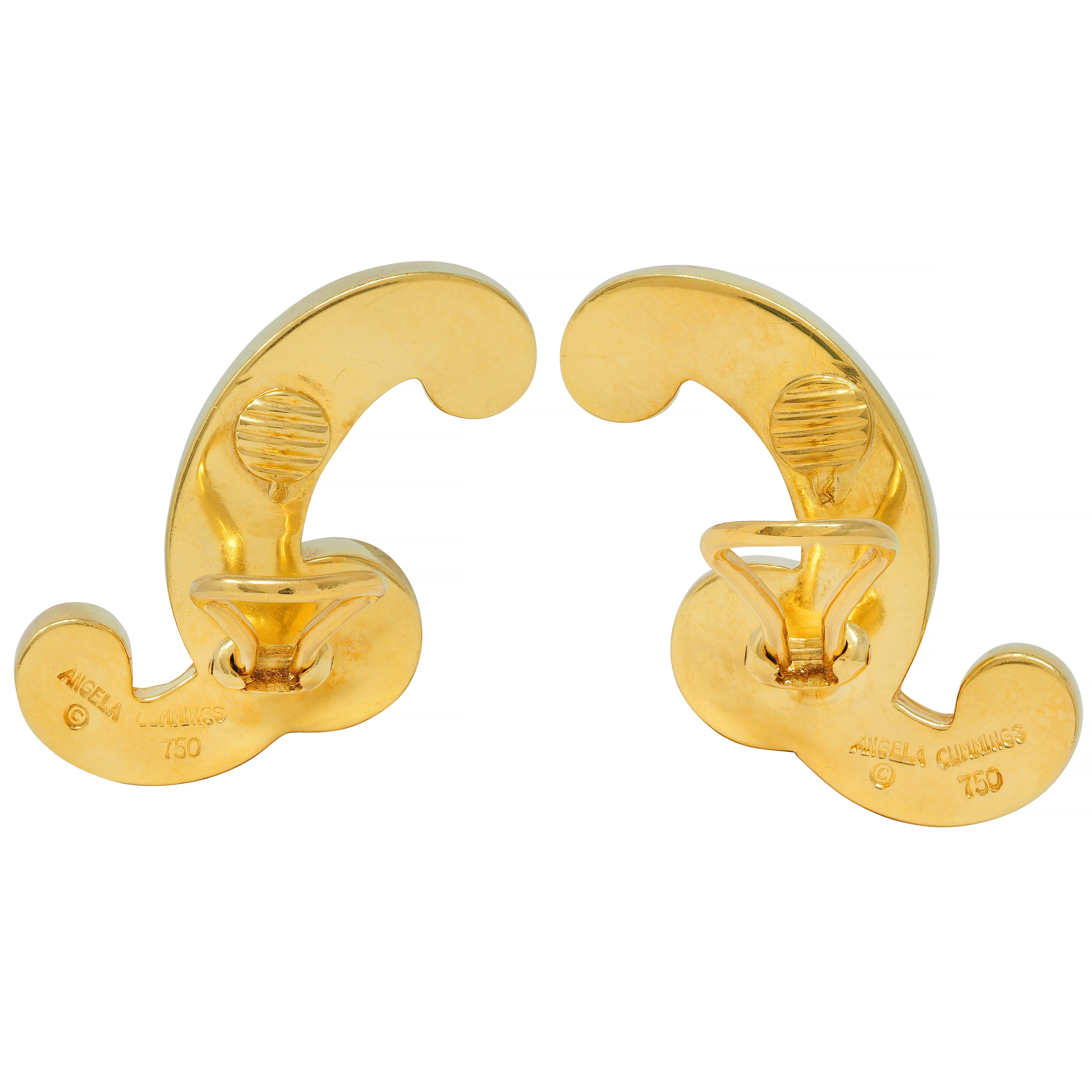 Angela Cummings 1980s Mother-Of-Pearl 18 Karat Gold Scroll Ear-Clip Earrings