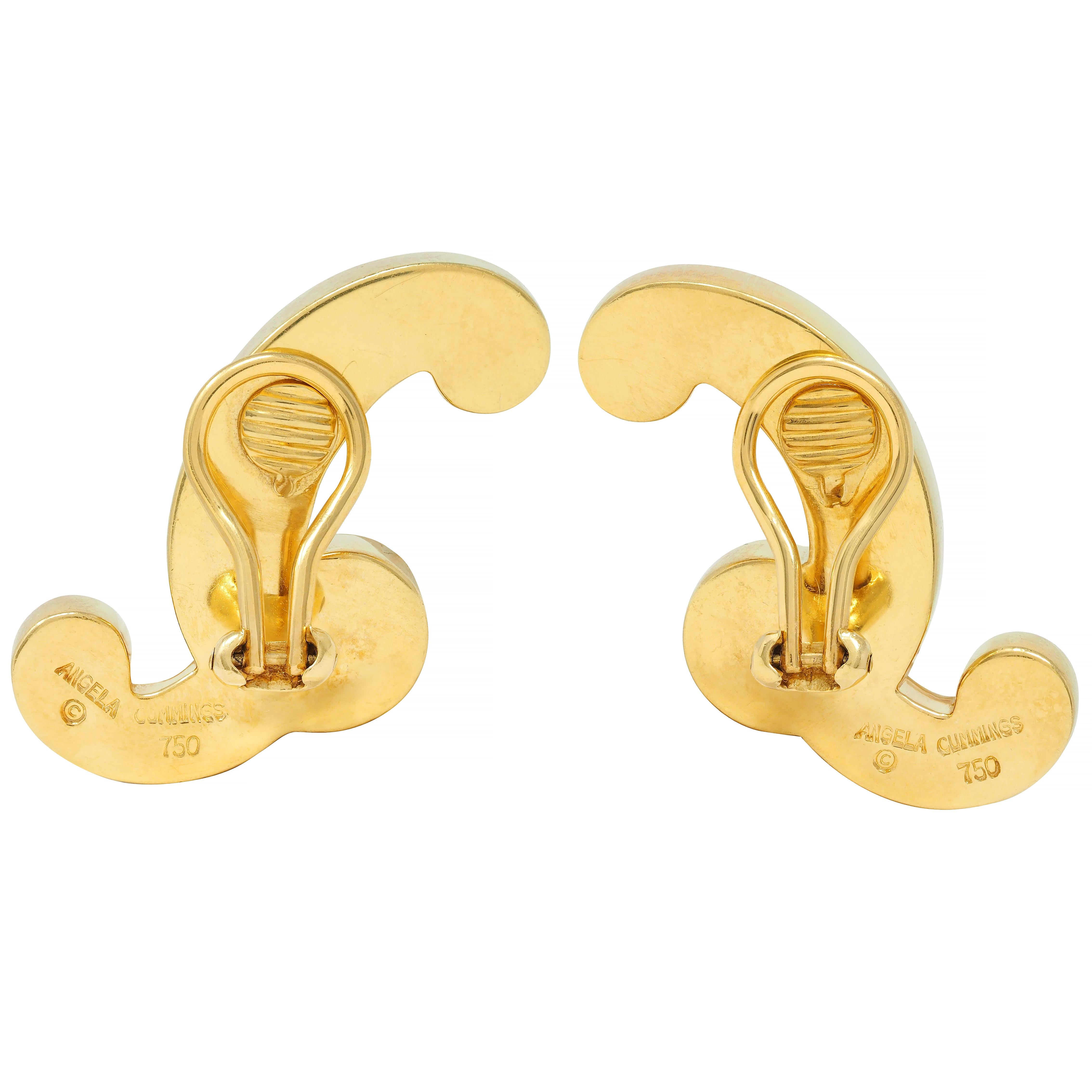 Angela Cummings 1980s Mother-Of-Pearl 18 Karat Gold Scroll Ear-Clip Earrings
