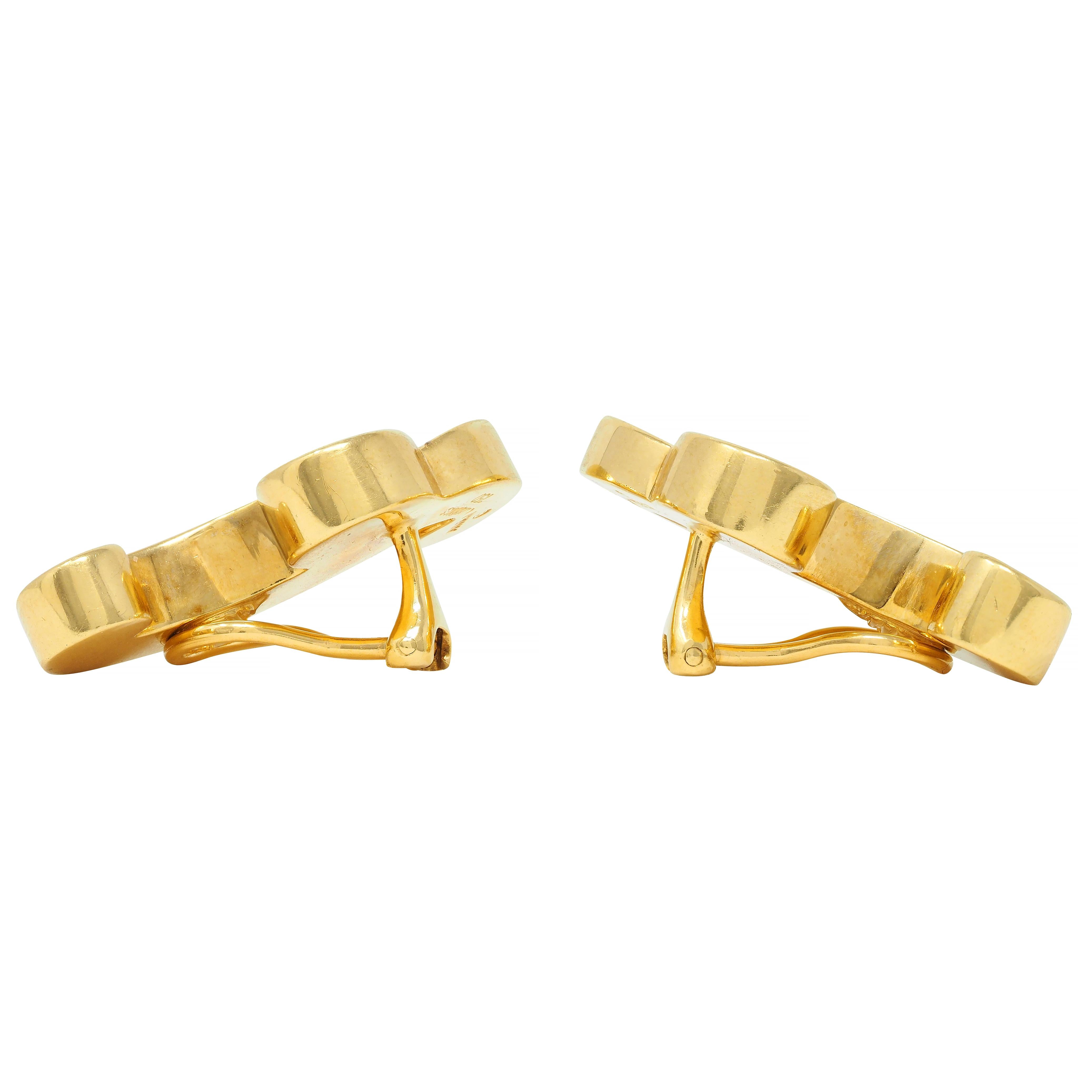 Angela Cummings 1980s Mother-Of-Pearl 18 Karat Gold Scroll Ear-Clip Earrings