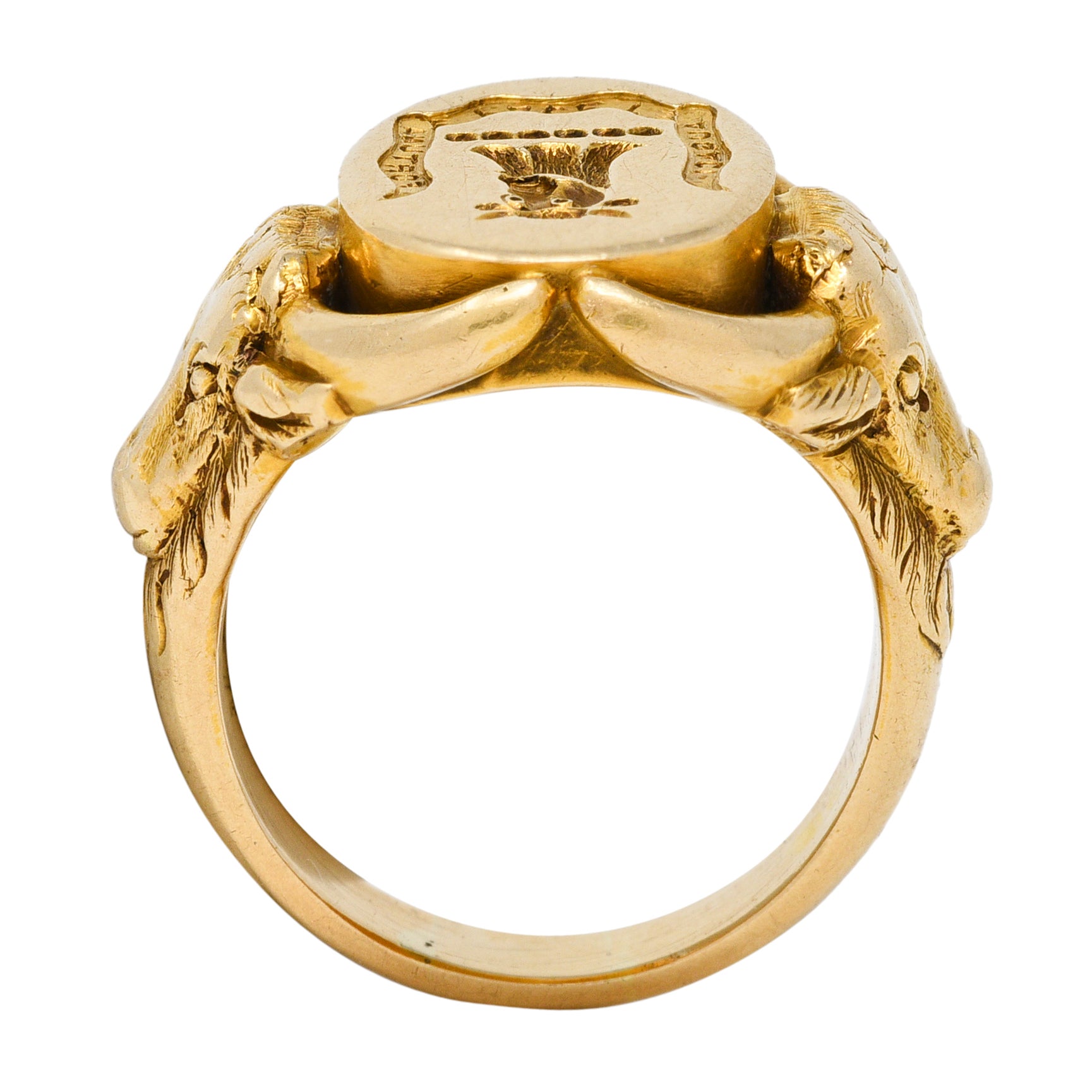 Victorian 14 Karat Yellow Gold Fortune Favors The Brave Bull Antique Intaglio Signet Ring Wilson's Estate Jewelry