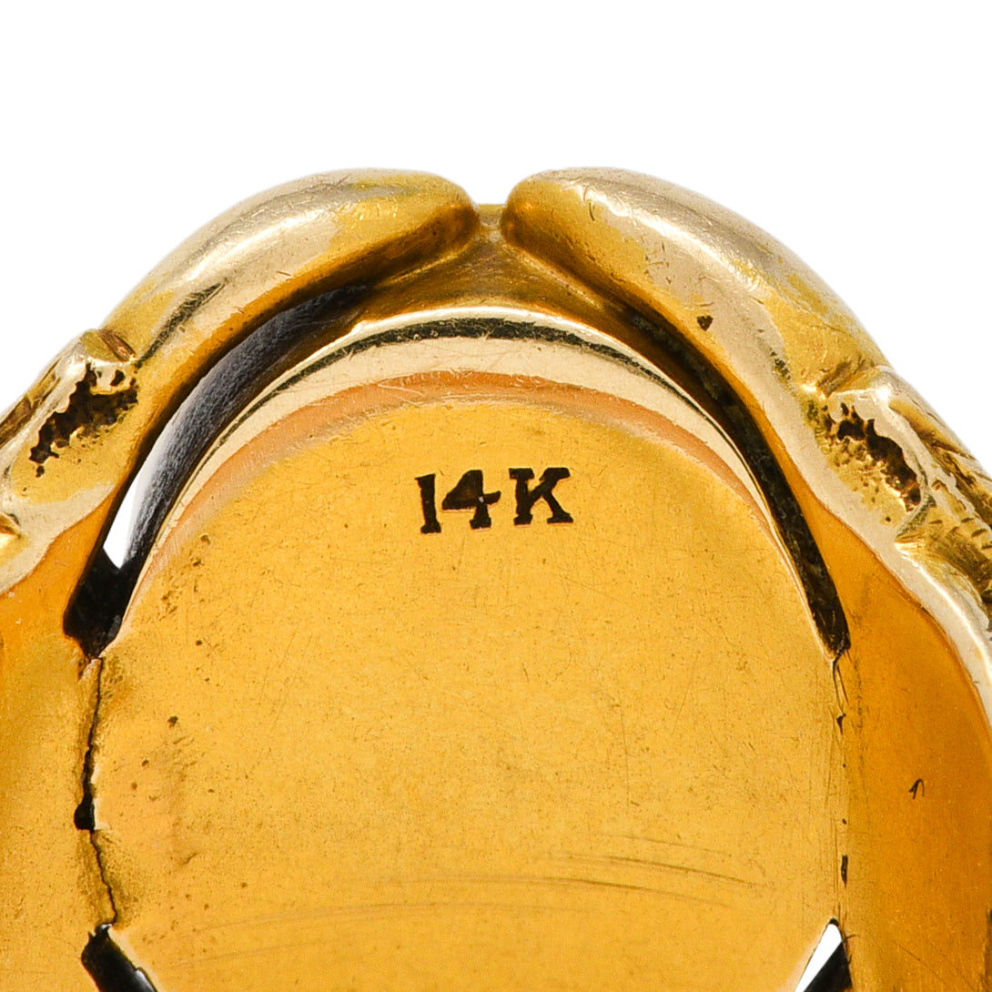Victorian 14 Karat Yellow Gold Fortune Favors The Brave Bull Antique Intaglio Signet Ring Wilson's Estate Jewelry
