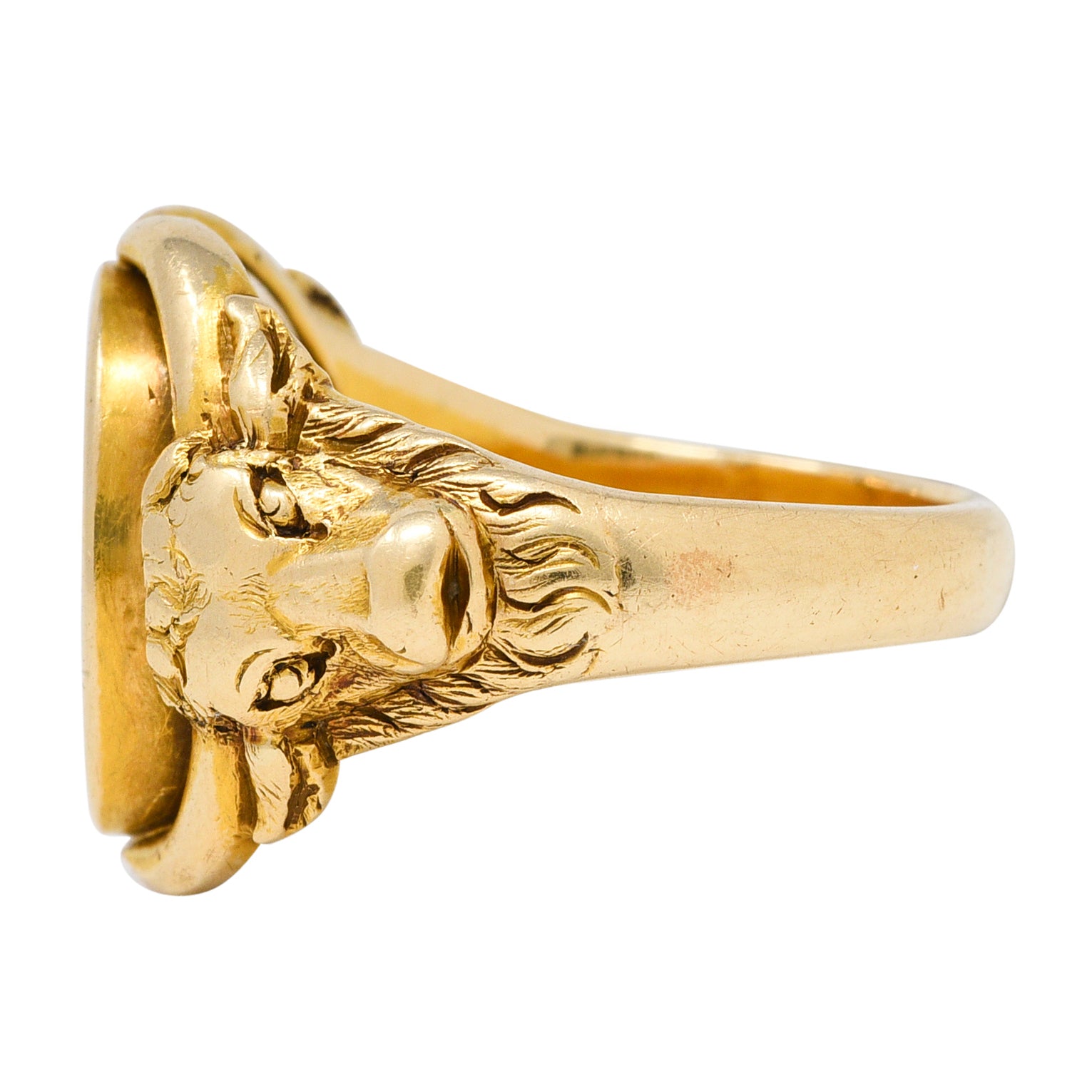 Victorian 14 Karat Yellow Gold Fortune Favors The Brave Bull Antique Intaglio Signet Ring Wilson's Estate Jewelry