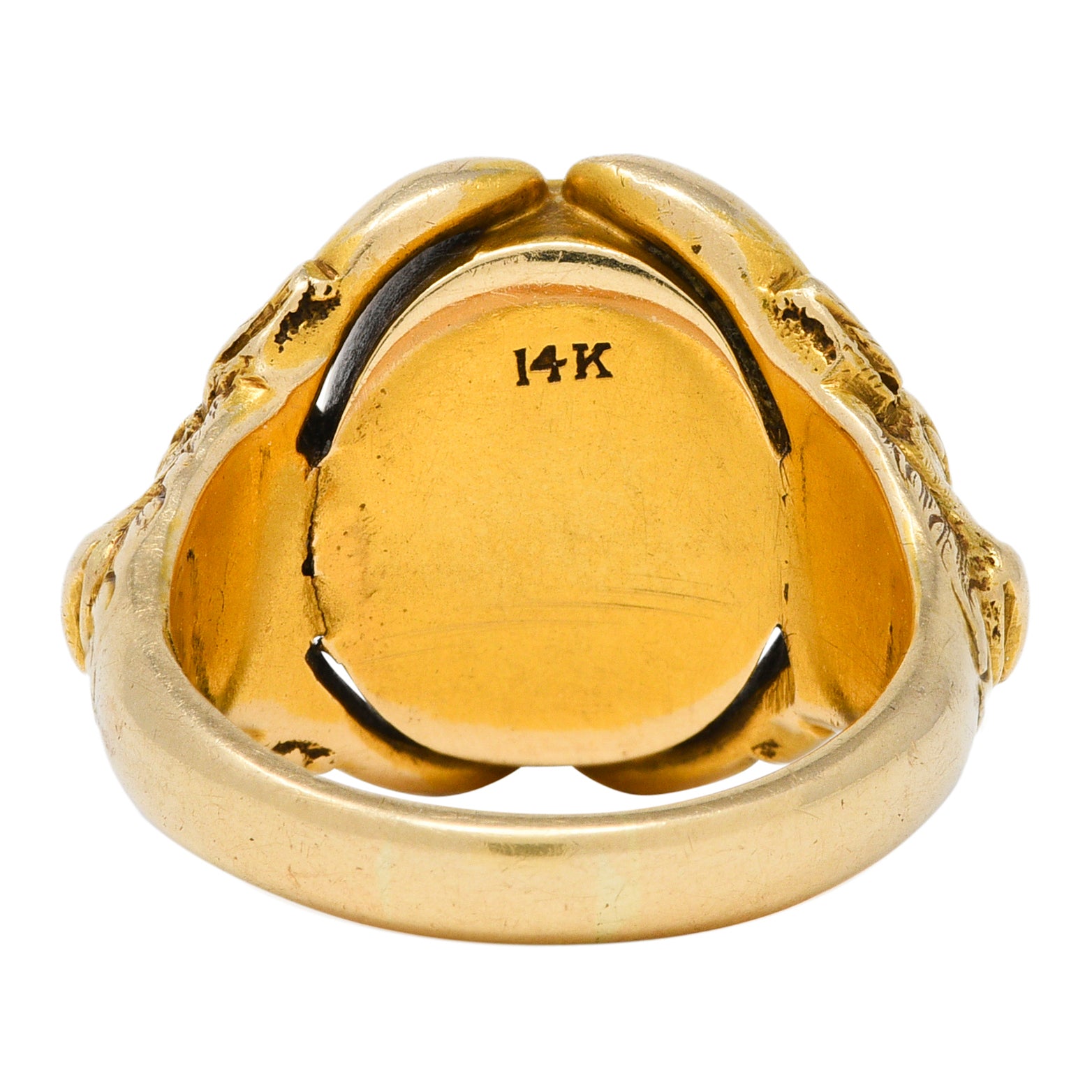 Victorian 14 Karat Yellow Gold Fortune Favors The Brave Bull Antique Intaglio Signet Ring Wilson's Estate Jewelry