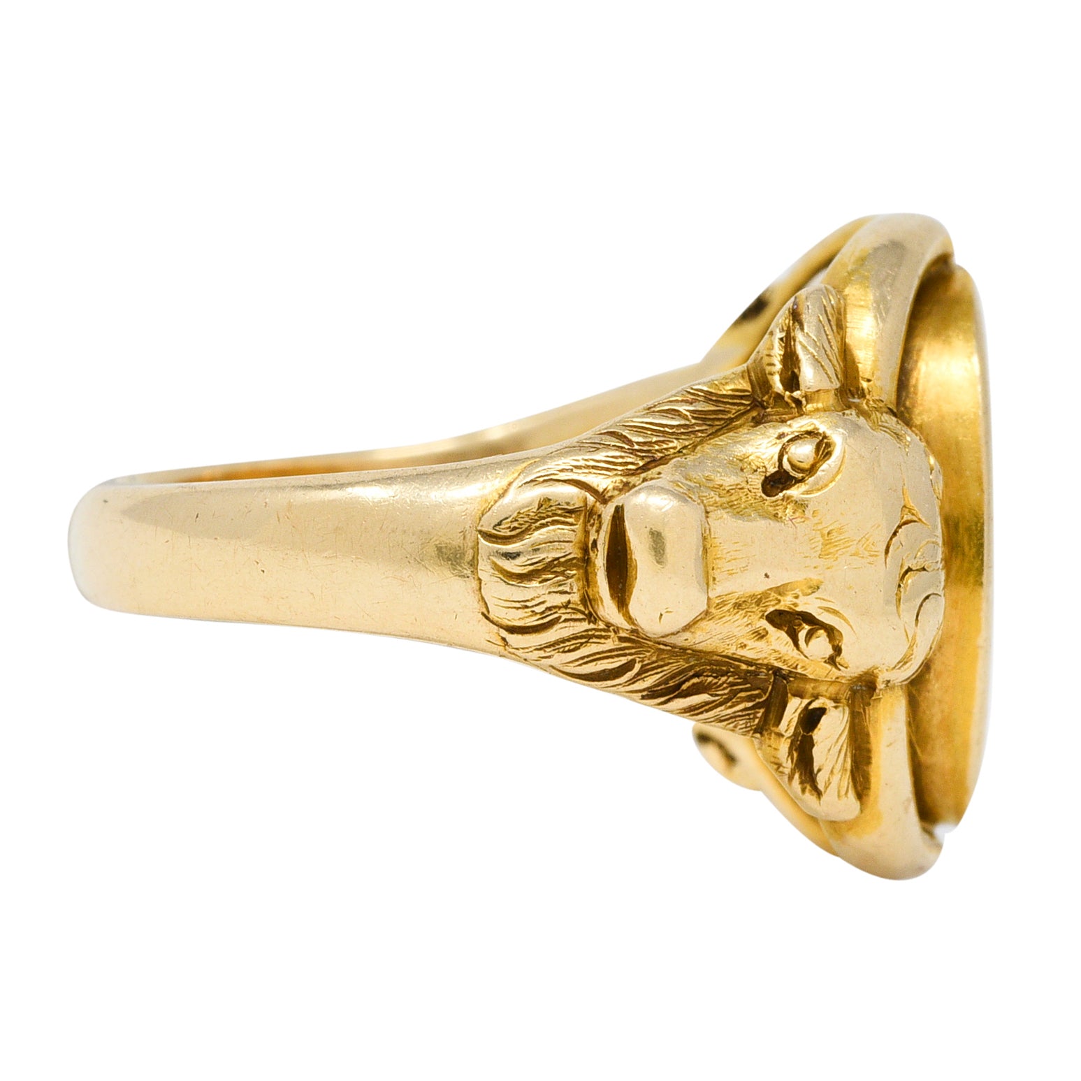Victorian 14 Karat Yellow Gold Fortune Favors The Brave Bull Antique Intaglio Signet Ring Wilson's Estate Jewelry
