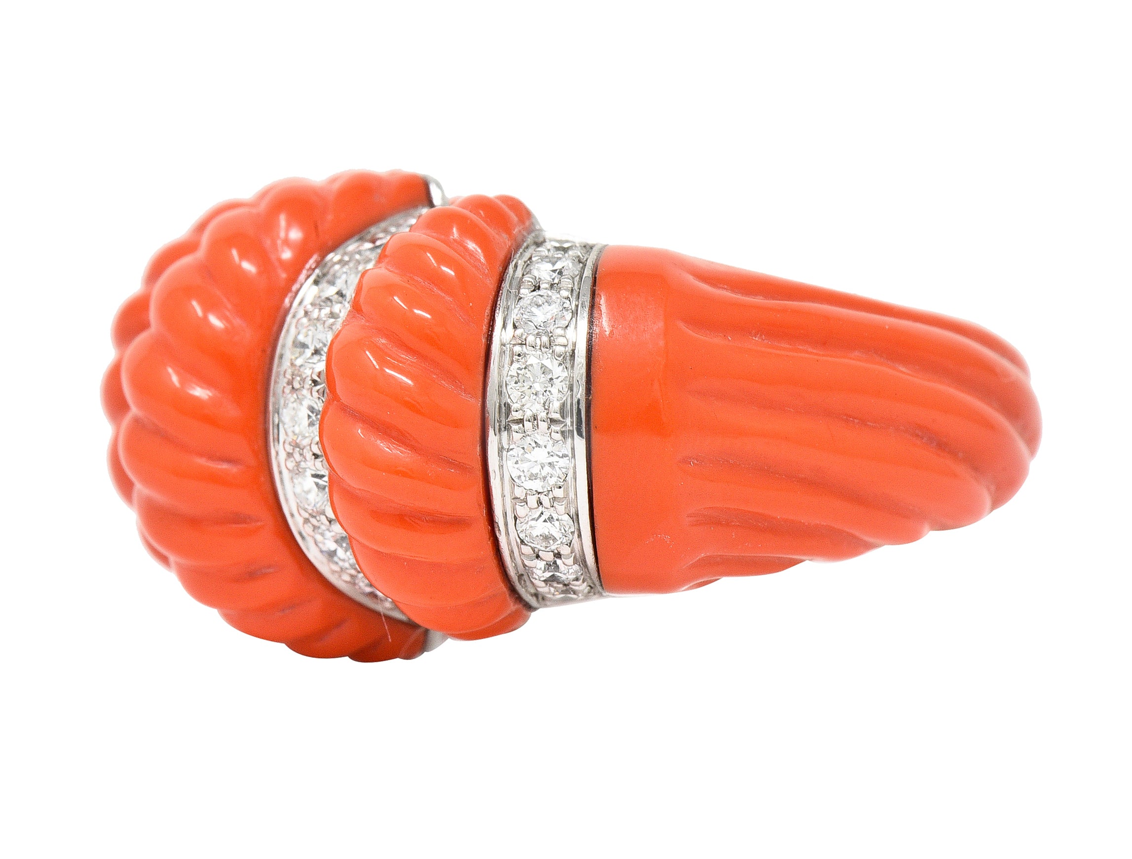 Cartier French 1.93 CTW Diamond Coral 18 Karat Gold Vintage Dome Ring Wilson's Estate Jewelry