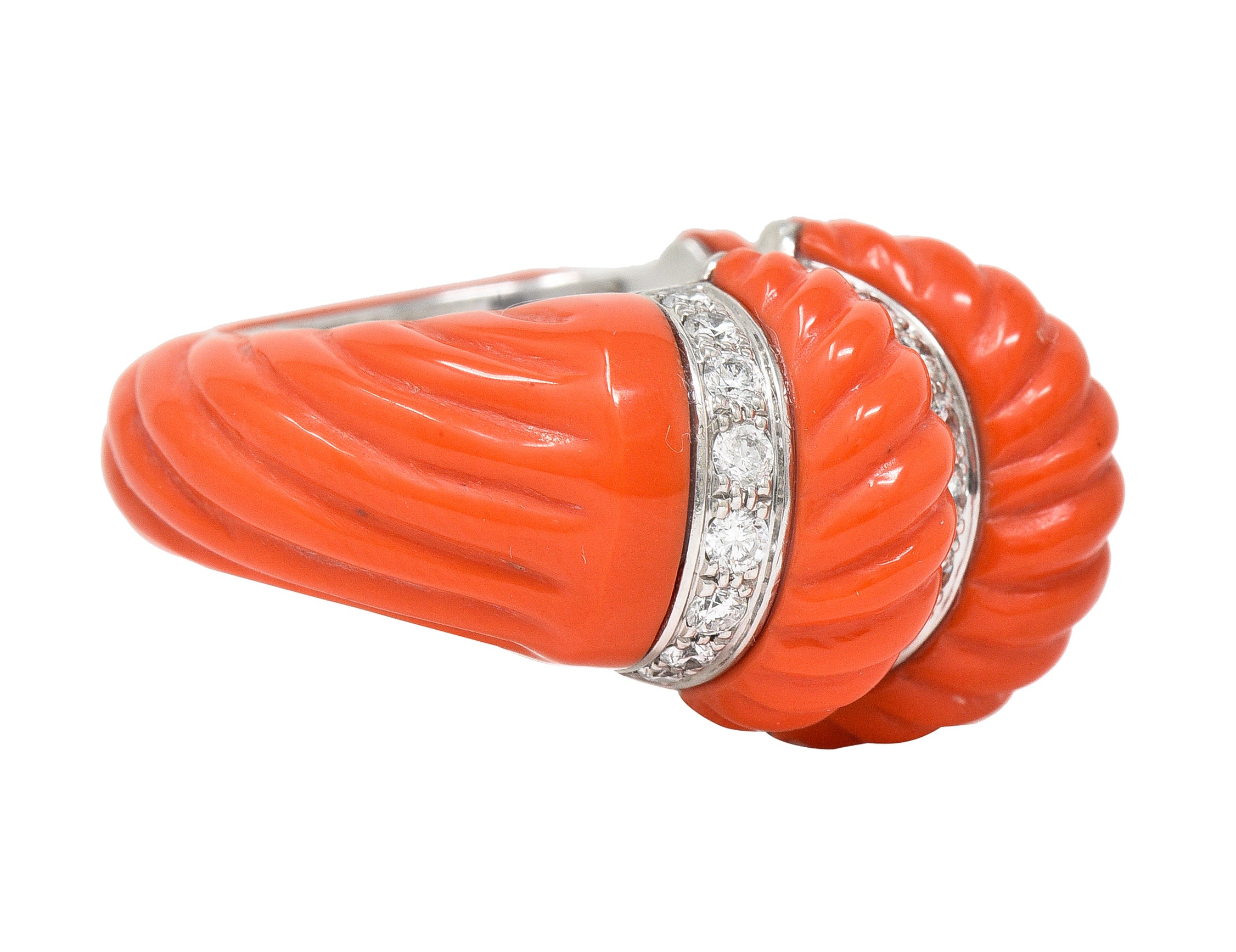 Cartier French 1.93 CTW Diamond Coral 18 Karat Gold Vintage Dome Ring Wilson's Estate Jewelry