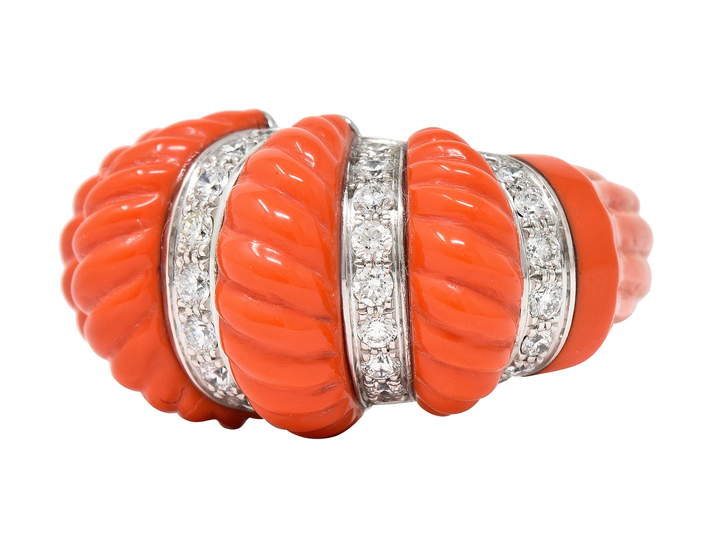 Cartier French 1.93 CTW Diamond Coral 18 Karat Gold Vintage Dome Ring Wilson's Estate Jewelry
