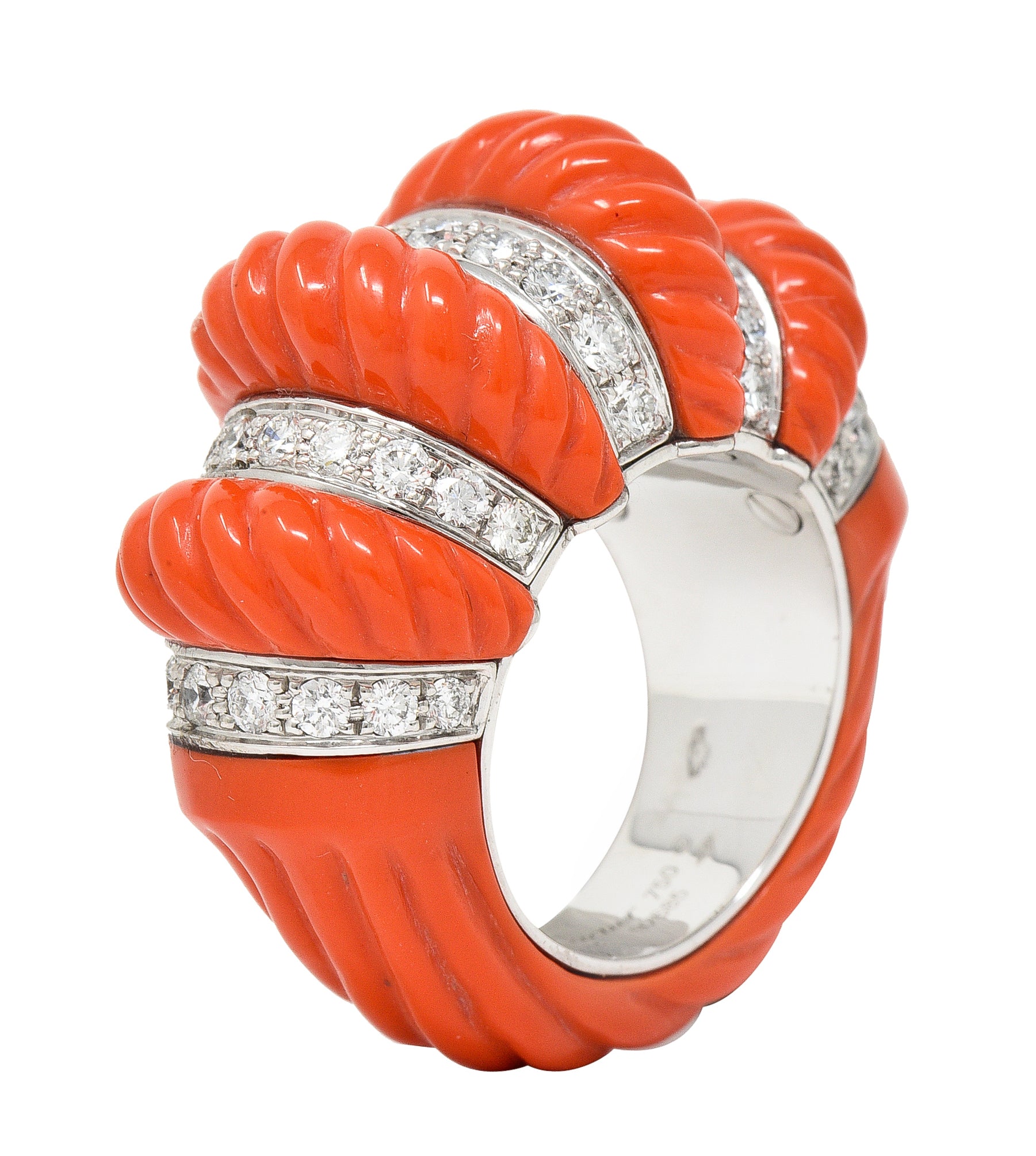 Cartier French 1.93 CTW Diamond Coral 18 Karat Gold Vintage Dome Ring Wilson's Estate Jewelry