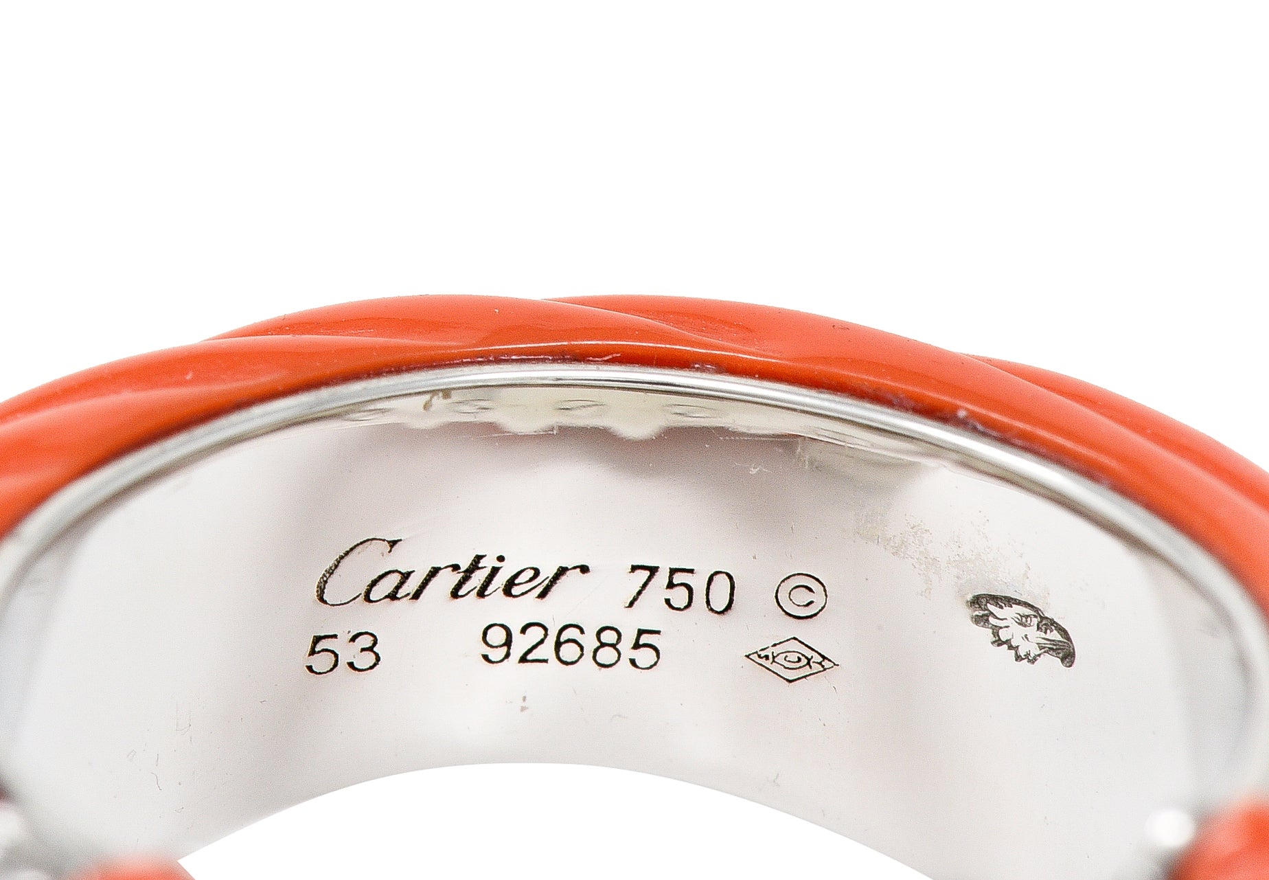 Cartier French 1.93 CTW Diamond Coral 18 Karat Gold Vintage Dome Ring Wilson's Estate Jewelry