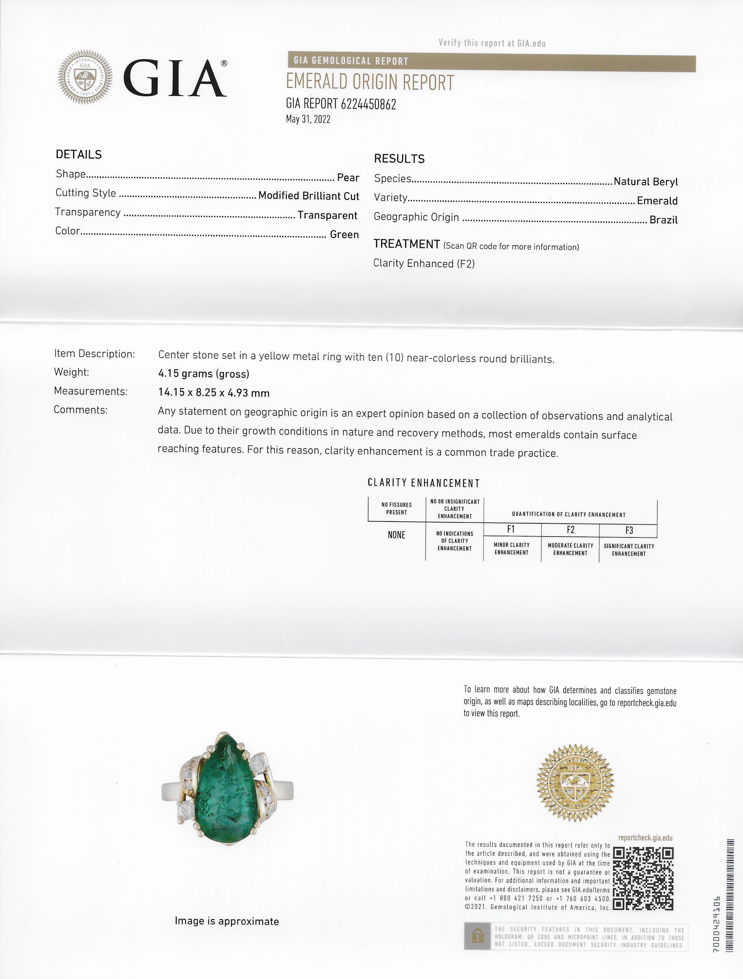 1960's Vintage 3.06 CTW Brazilian Emerald Diamond 18 Karat Yellow Gold Gemstone Ring GIA Wilson's Estate Jewelry