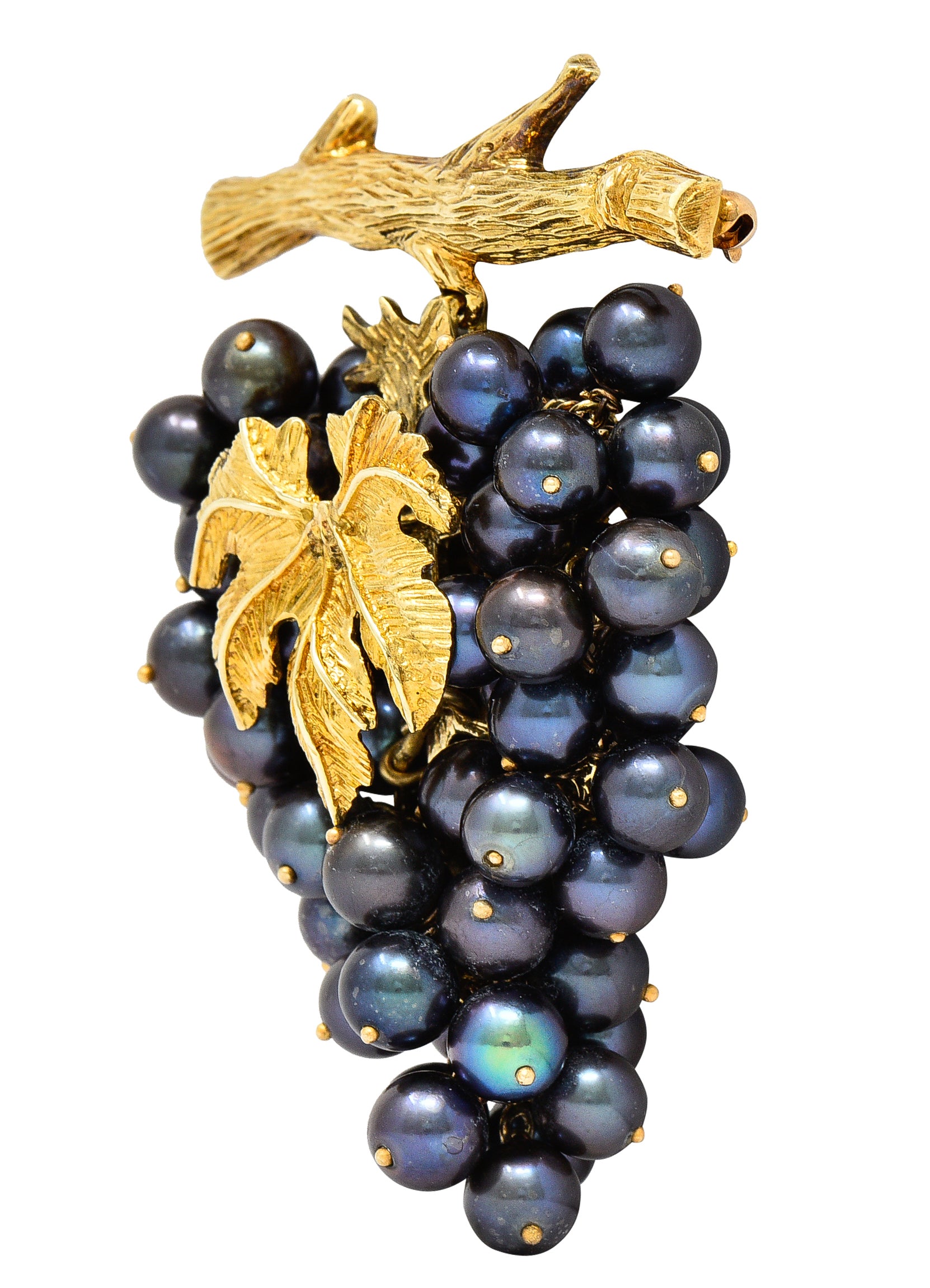 Vintage Tahitian Pearl 18 Karat Yellow Gold Grape Cluster Tremblant Brooch Wilson's Estate Jewelry
