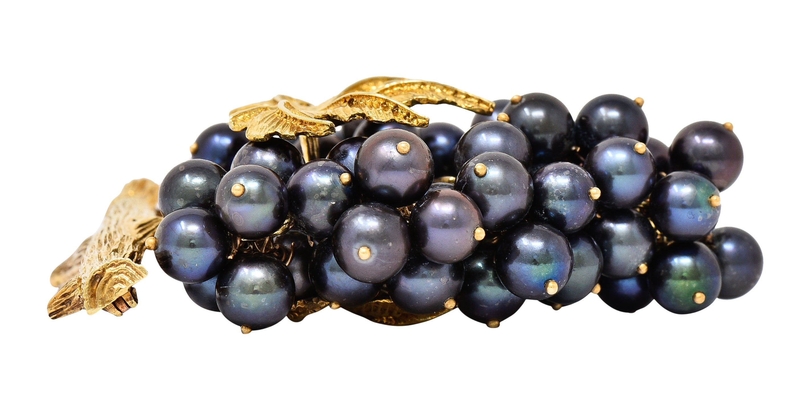 Vintage Tahitian Pearl 18 Karat Yellow Gold Grape Cluster Tremblant Brooch Wilson's Estate Jewelry
