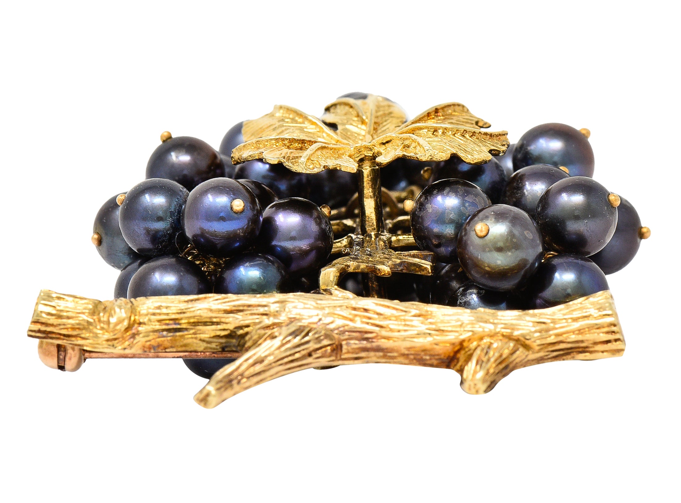 Vintage Tahitian Pearl 18 Karat Yellow Gold Grape Cluster Tremblant Brooch Wilson's Estate Jewelry