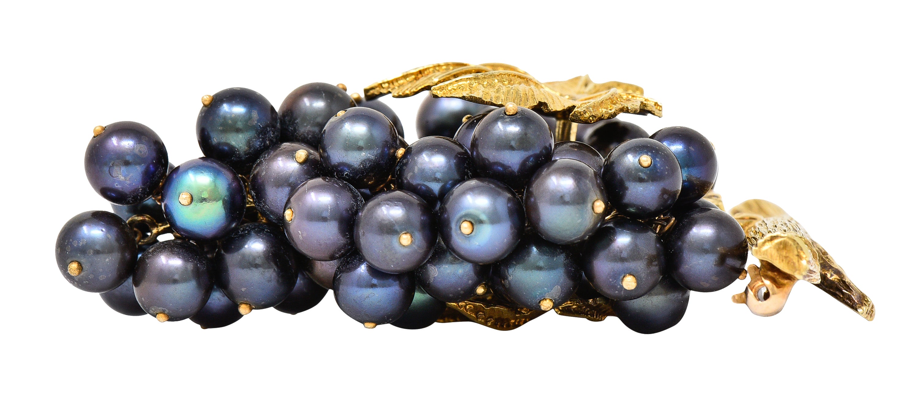 Vintage Tahitian Pearl 18 Karat Yellow Gold Grape Cluster Tremblant Brooch Wilson's Estate Jewelry