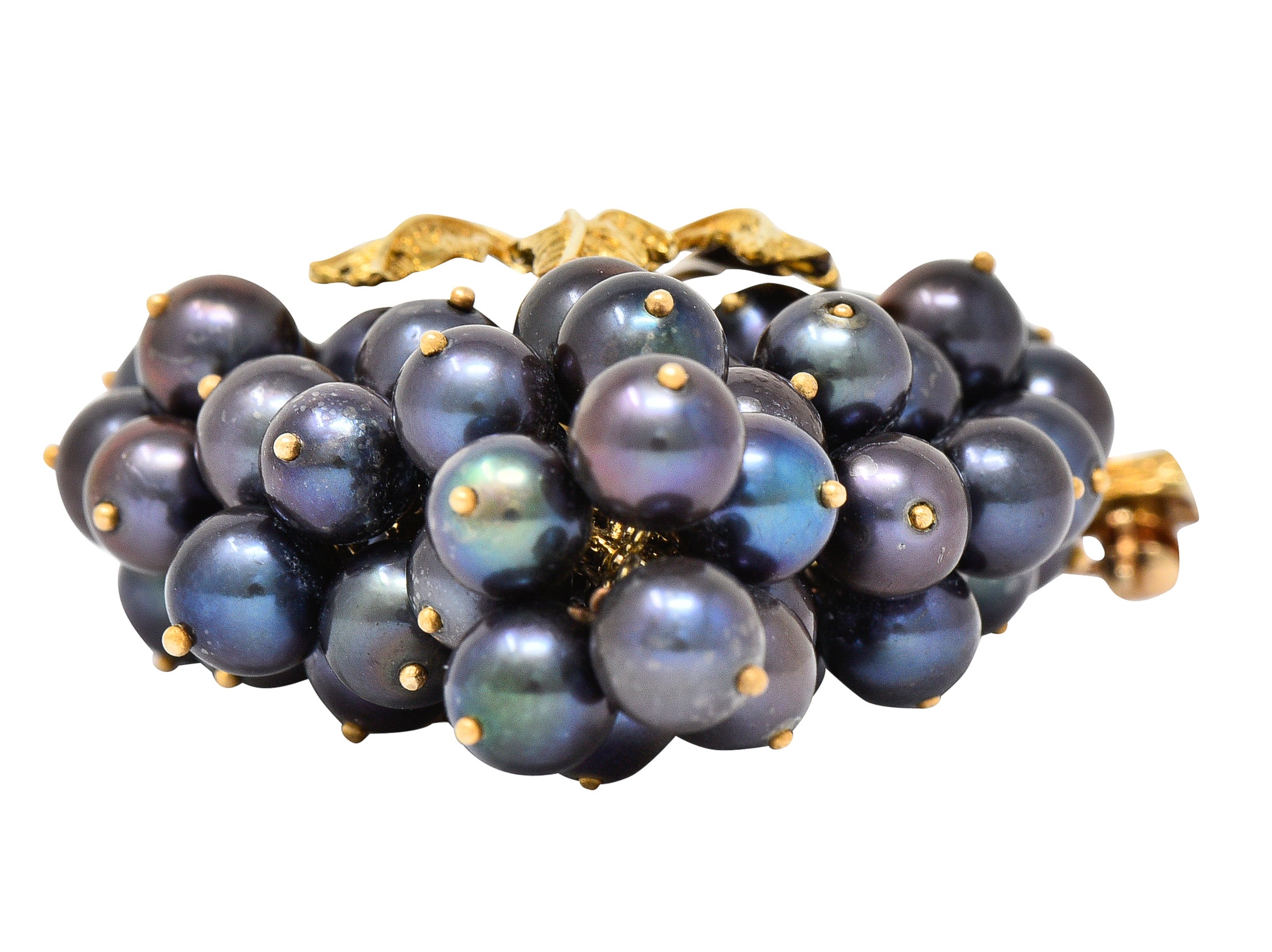 Vintage Tahitian Pearl 18 Karat Yellow Gold Grape Cluster Tremblant Brooch Wilson's Estate Jewelry