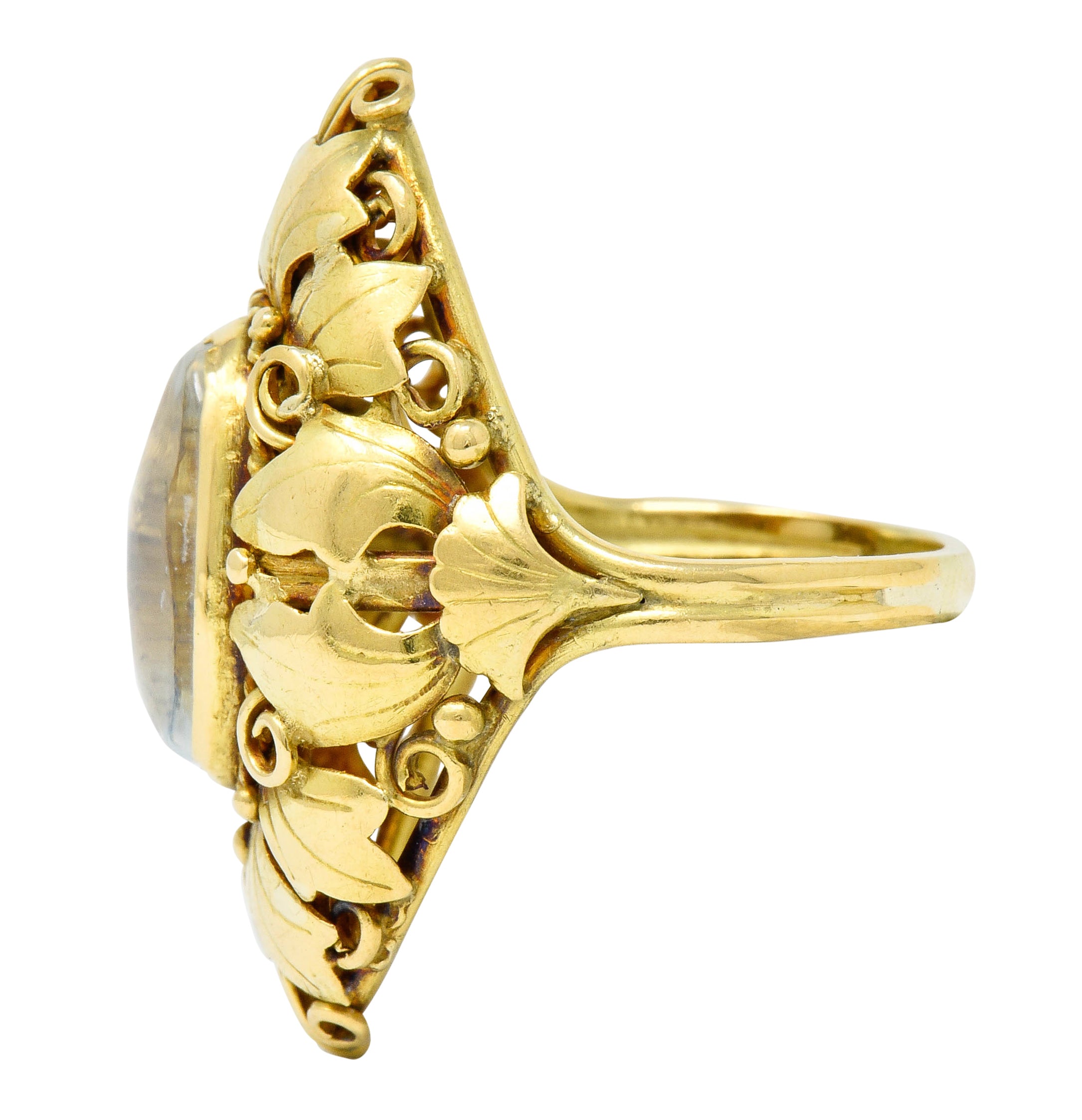Arts & Crafts Moonstone 18 Karat Gold Layered Foliate Ring - Wilson's Estate Jewelry